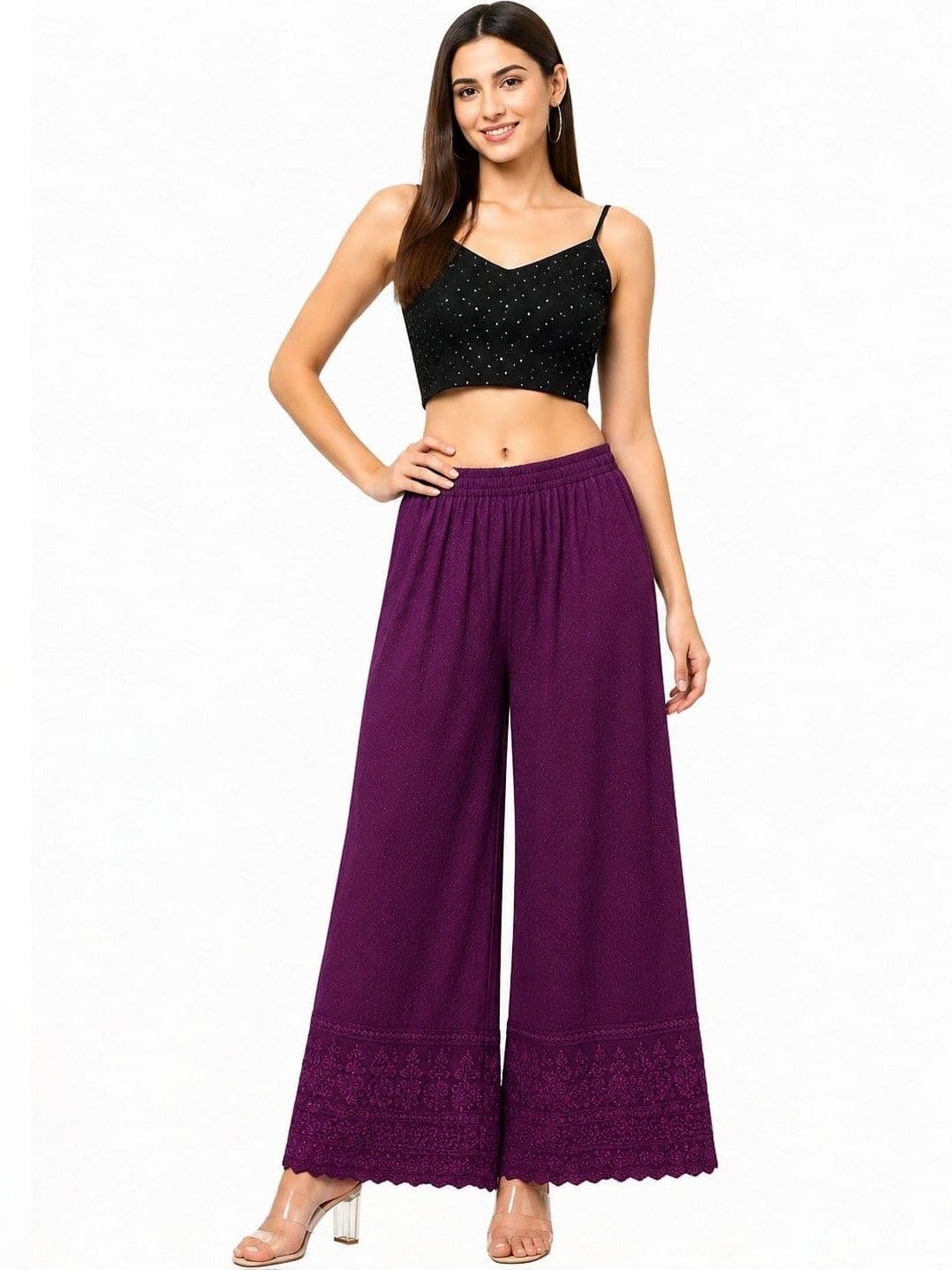Threadbloom Women Embroidered Knitted Ethnic Palazzos thumbnail 5