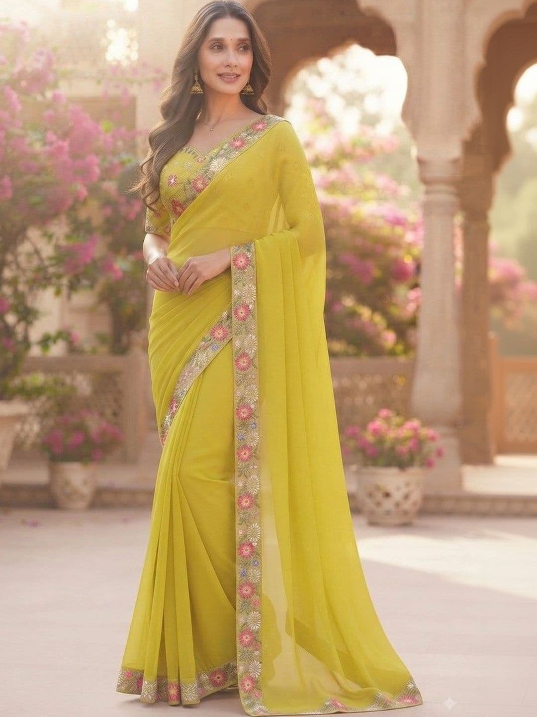 SmileyFashion Floral Art Silk Saree - view 1