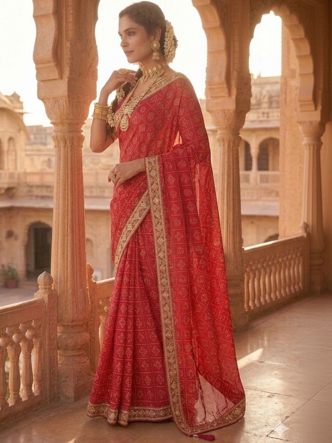 SmileyFashion Bandhani Embroidered Art Silk Designer Bandhani Saree thumbnail 4