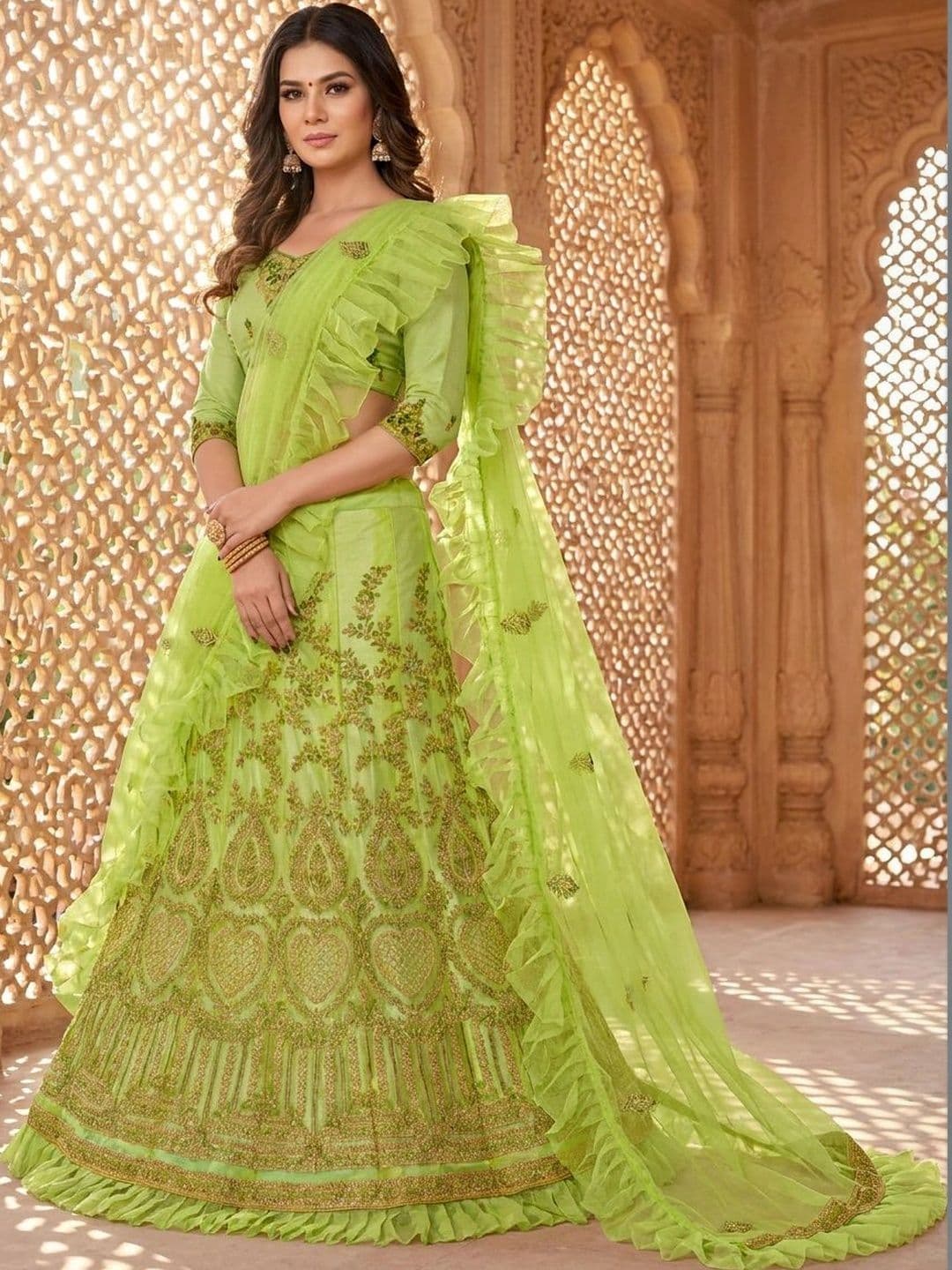 Mitera Embroidered Thread Work Semi-Stitched Lehenga & Unstitched Blouse With Dupatta - view 1