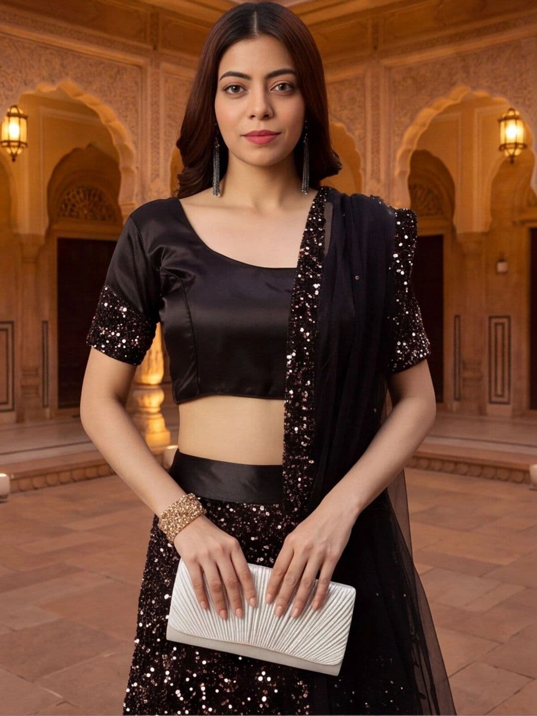 Anouk Rustic Embellished Sequinned Semi-Stitched Lehenga & Unstitched Blouse With Dupatta thumbnail 2