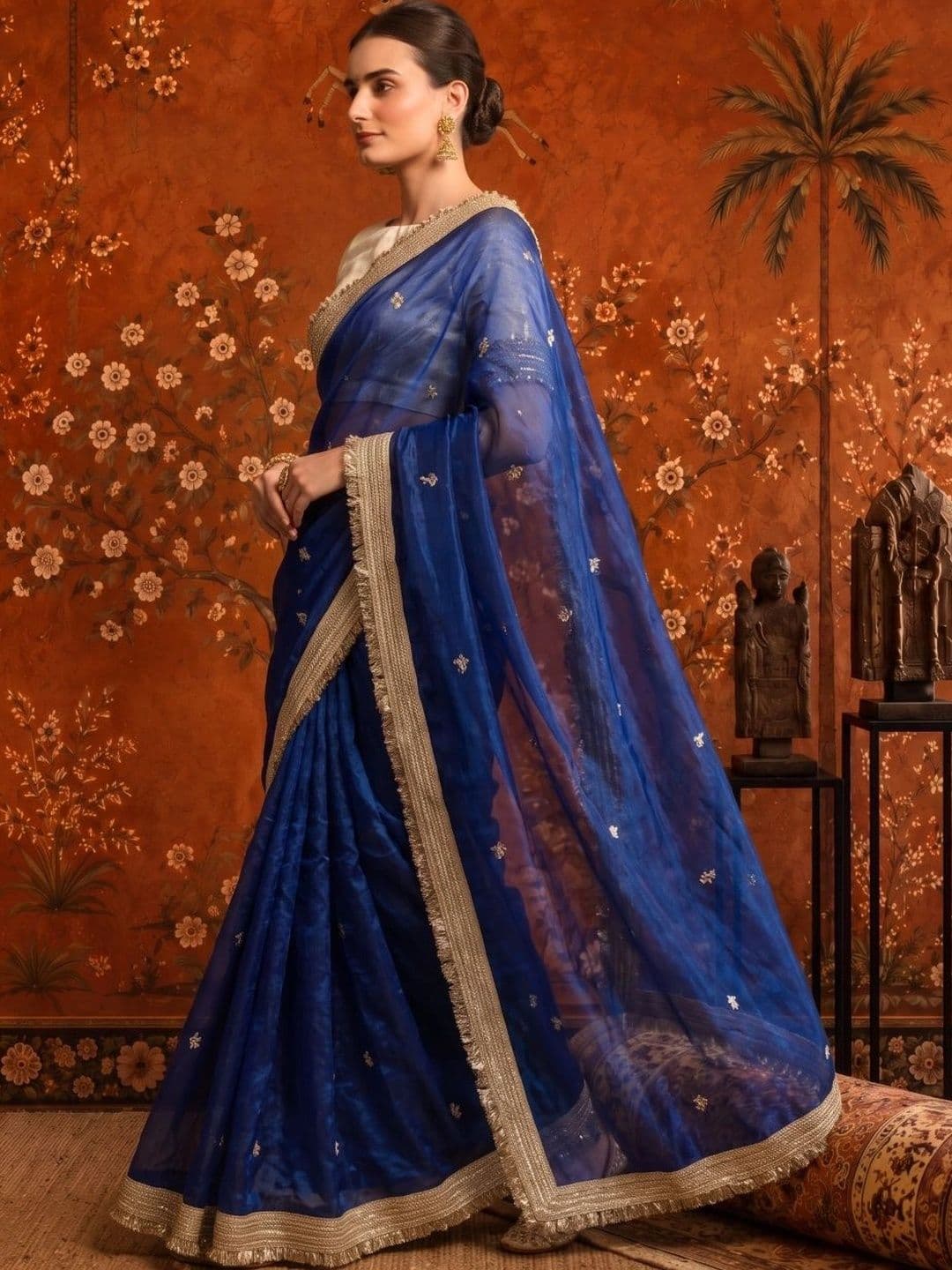 Sangria Embellished Embroidered Satin Saree thumbnail 6