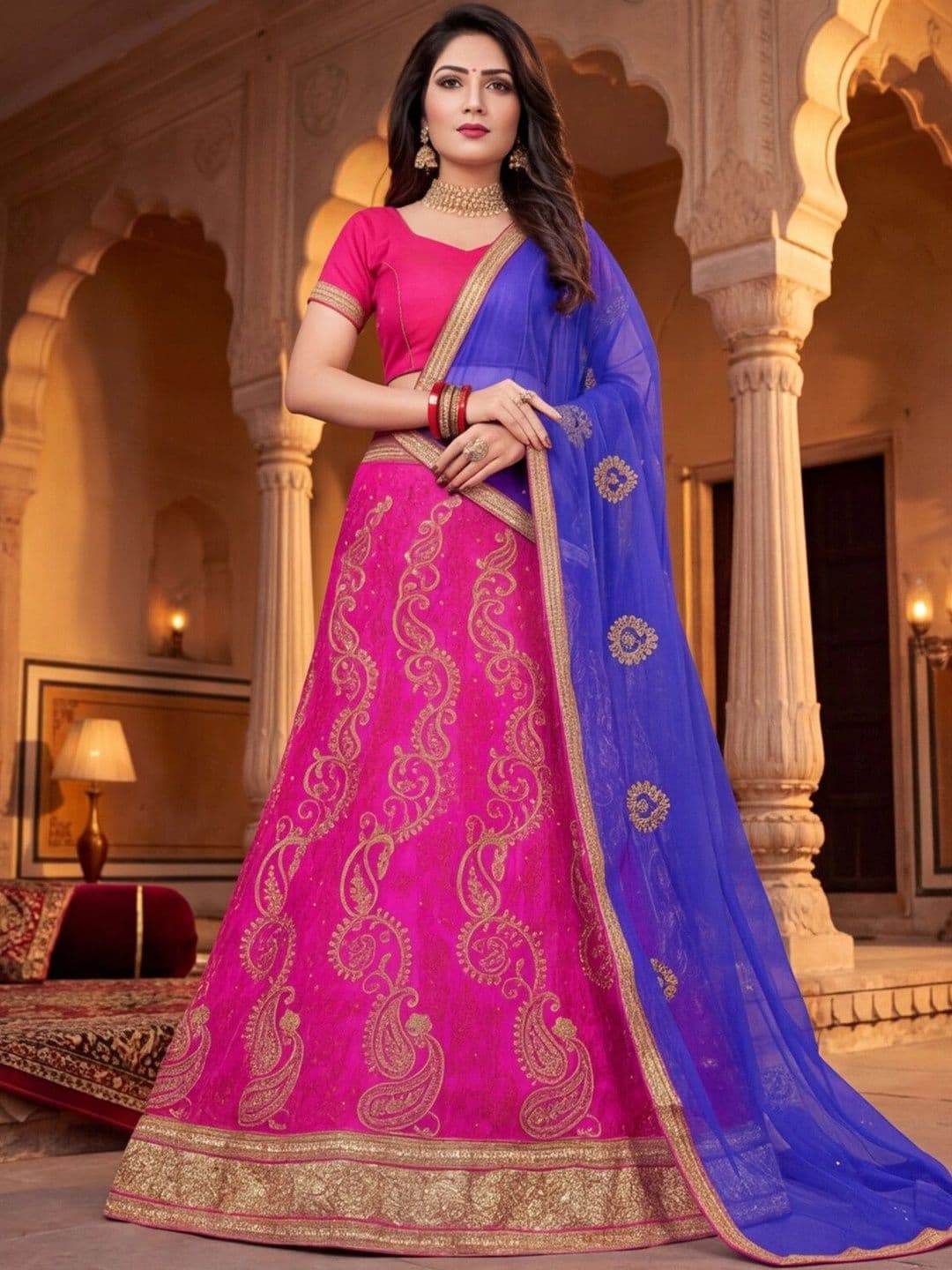Mitera Embroidered Semi-Stitched Lehenga & Unstitched Blouse With Dupatta thumbnail 4