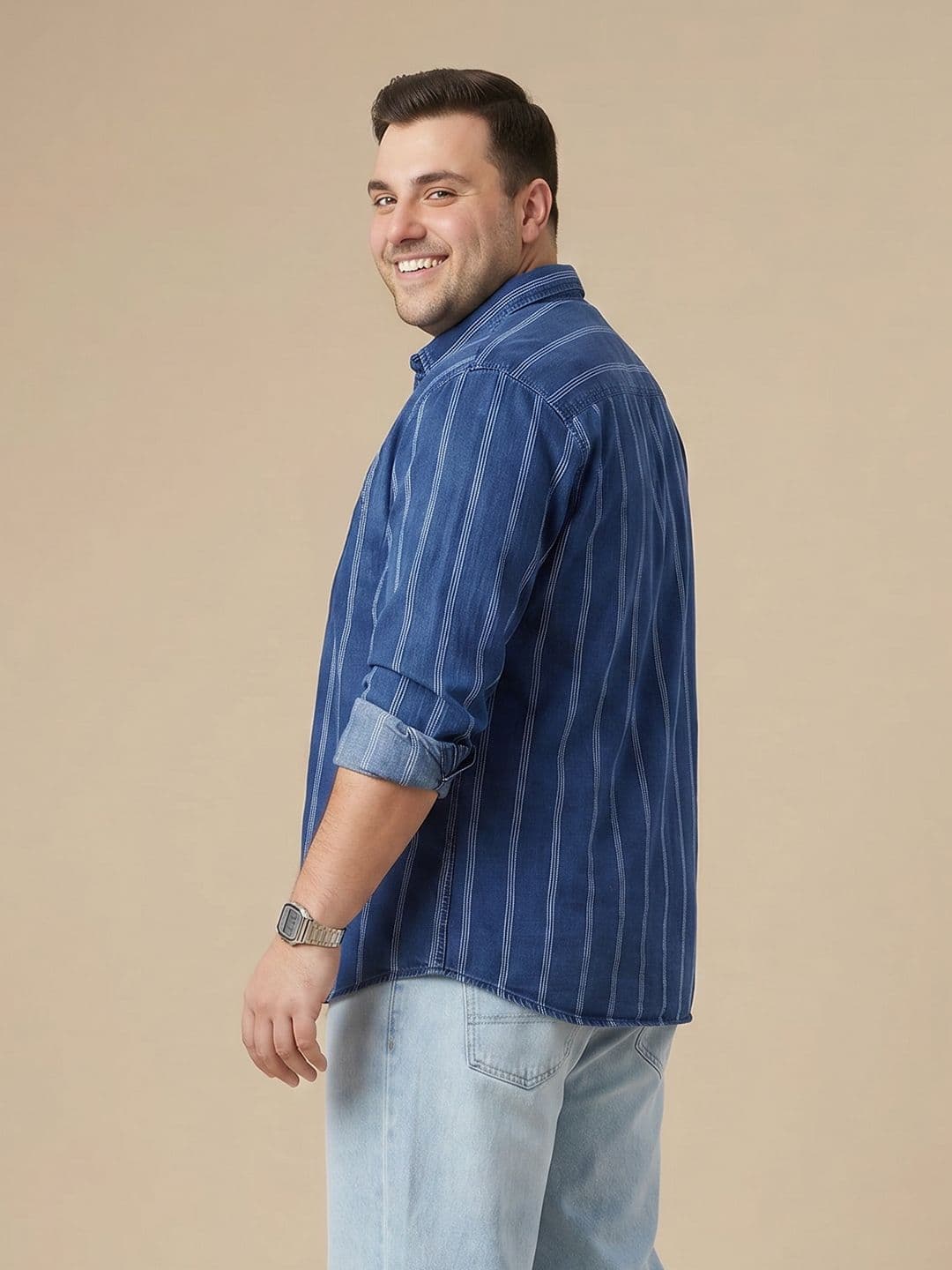 Sztori Plus Size Striped Pure Cotton Casual Shirt thumbnail 5