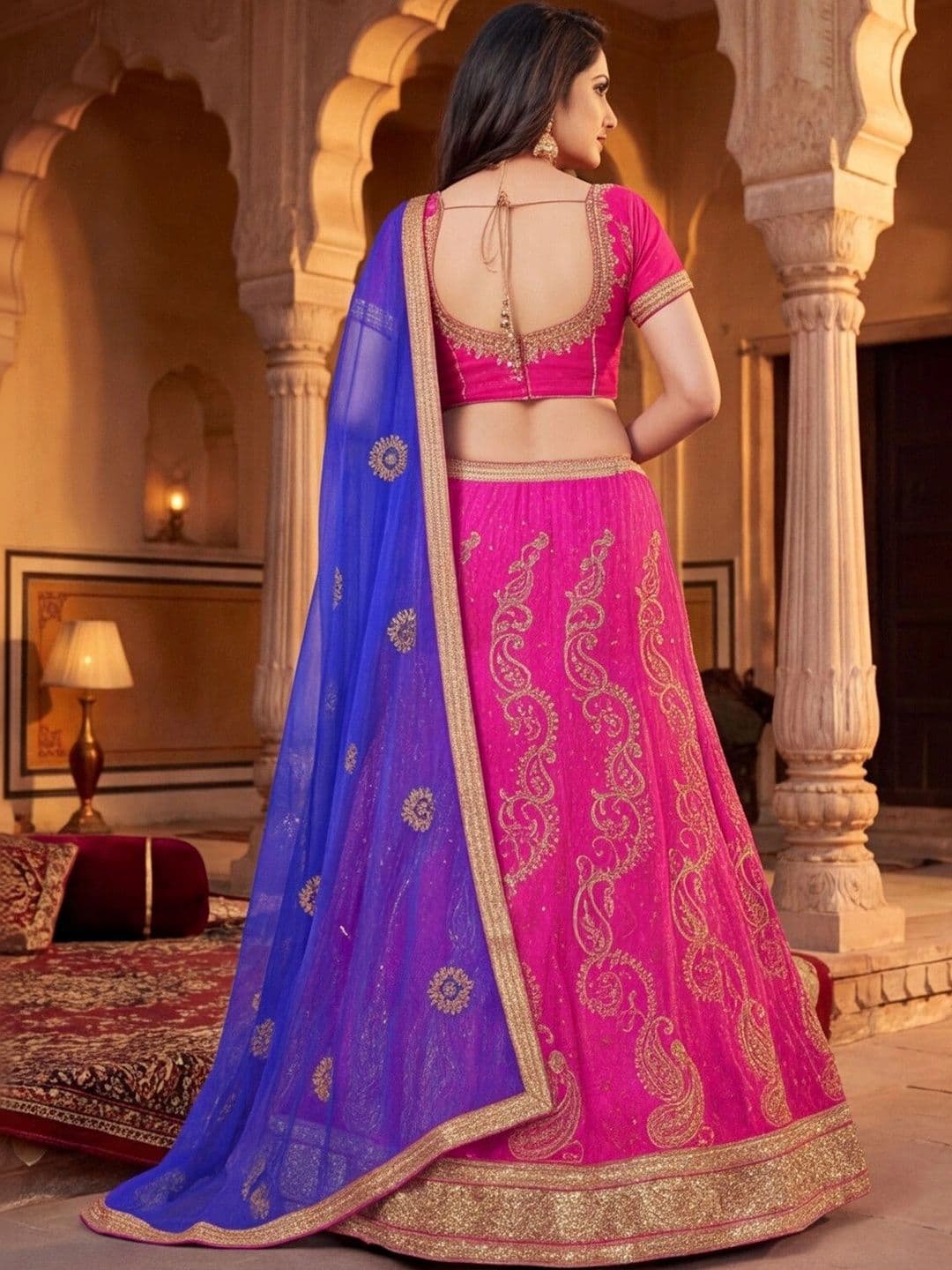 Mitera Embroidered Semi-Stitched Lehenga & Unstitched Blouse With Dupatta thumbnail 3