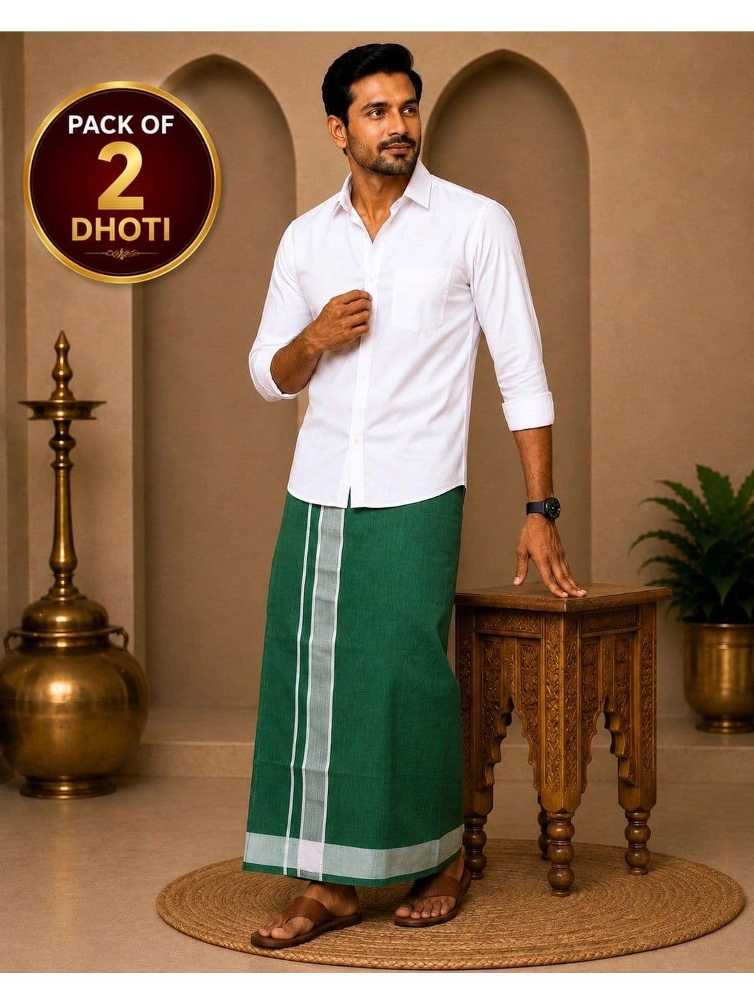 Tharunsha Elite Men Striped Cotton Dhoti Dhotis thumbnail 4