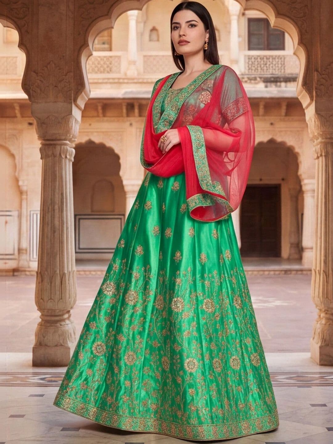 Mitera Embroidered Semi-Stitched Lehenga & Unstitched Blouse With Dupatta thumbnail 5