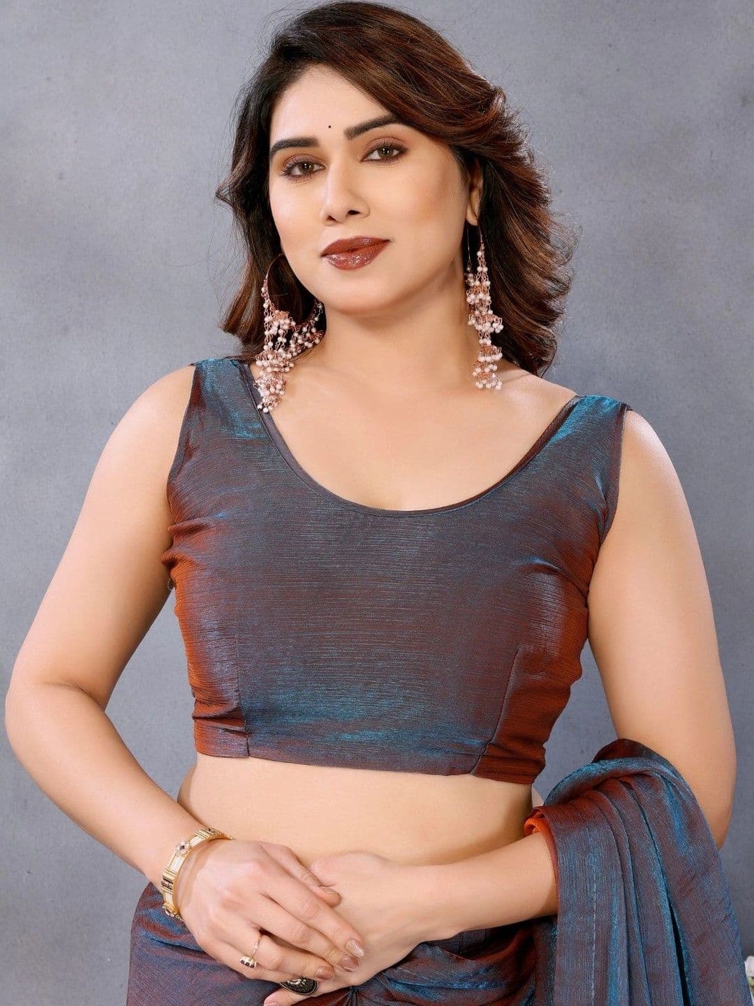 Sangria Organza Belted Maheshwari Saree thumbnail 5