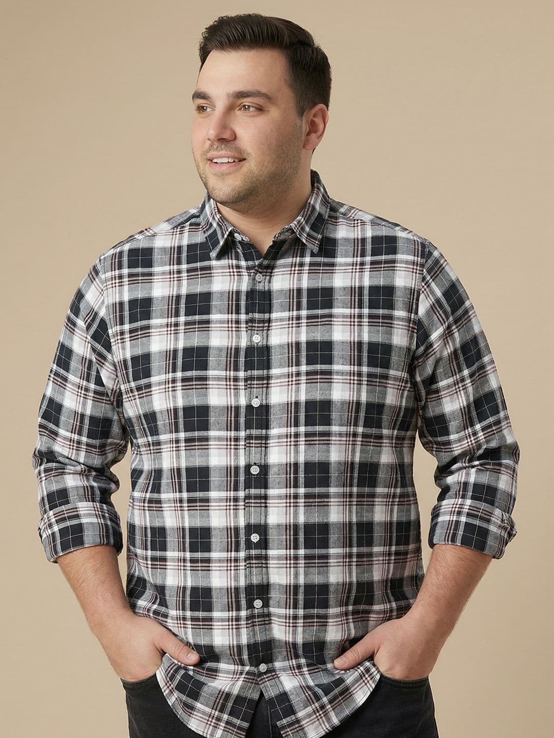 Sztori Plus Size Tartan Checked Pure Cotton Casual Shirt - view 1