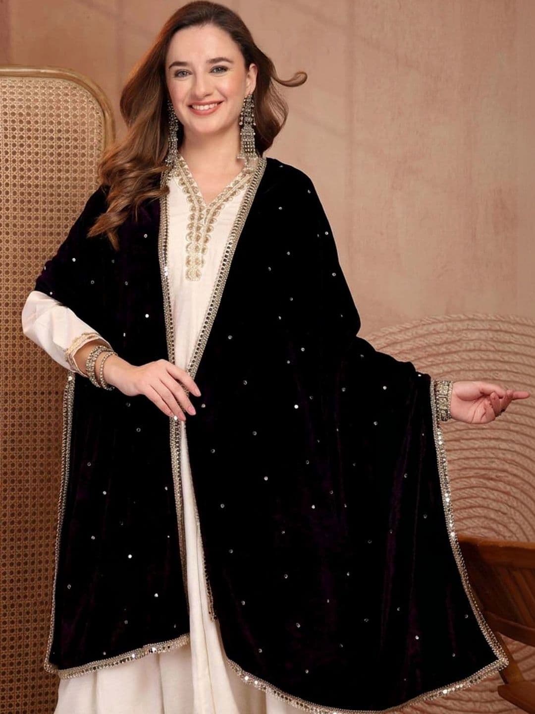 Clora Creation Velvet Dupatta with Sequinned thumbnail 3