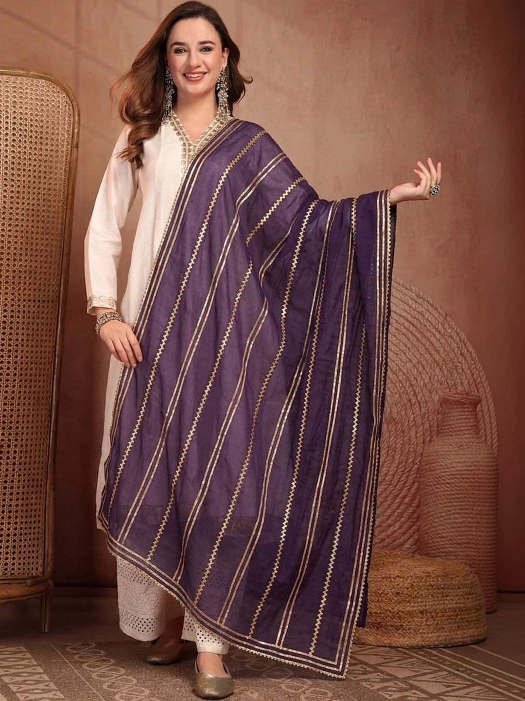Clora Creation Striped Organza Dupatta - view 1
