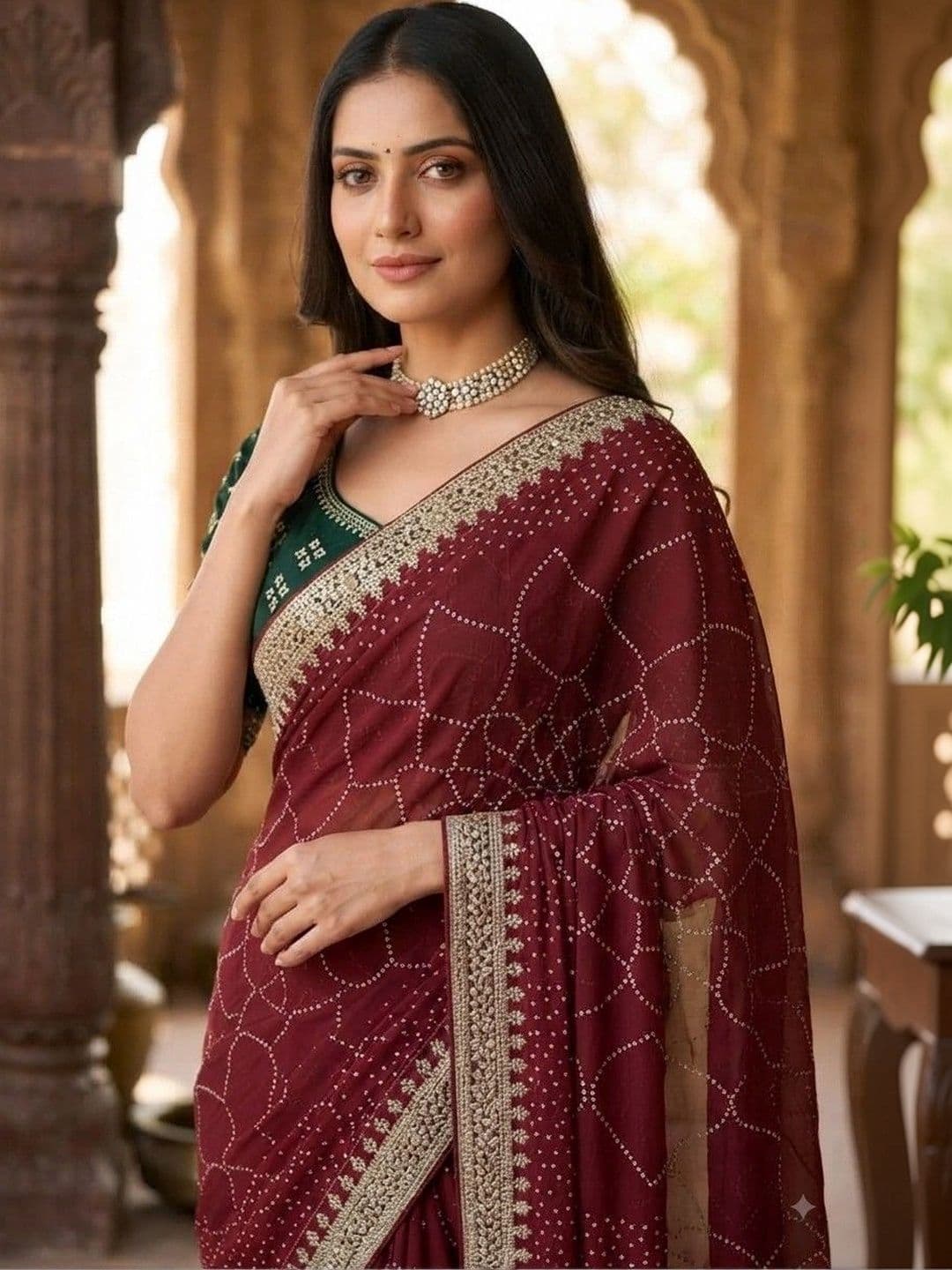 SmileyFashion Embellished Embroidered Art Silk Designer Saree thumbnail 5