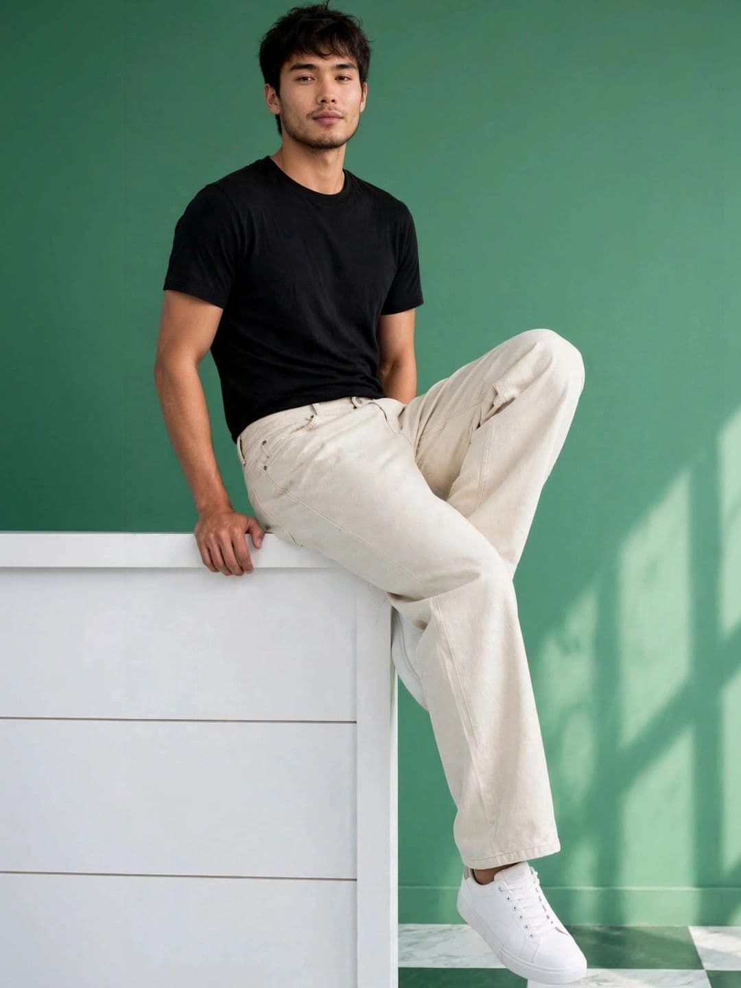 HERE&NOW Men's Off-White Mid-Rise Wide-Leg Jeans thumbnail 2