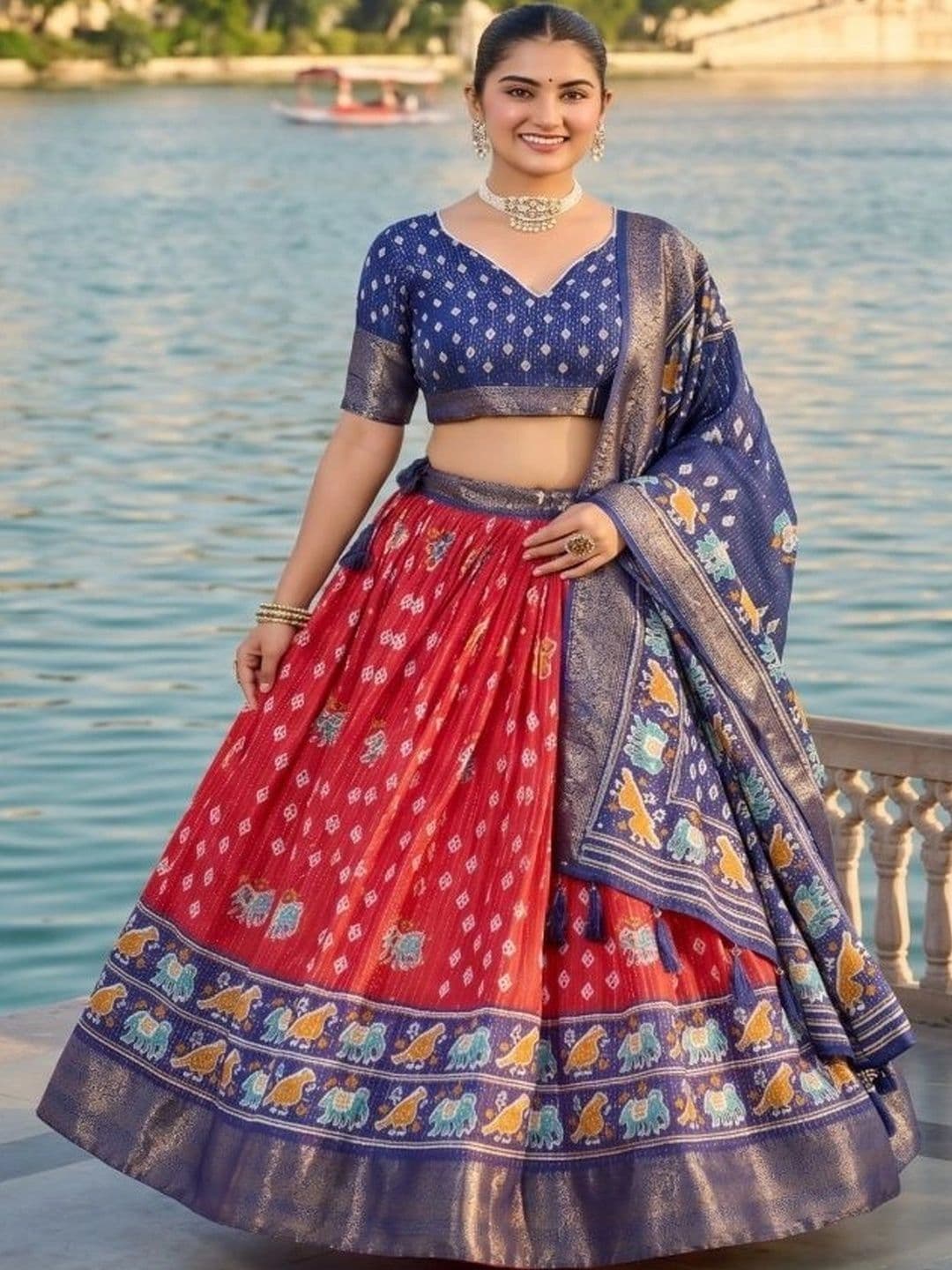 Anouk Women Ikat Semi-Stitched Lehenga & Unstitched Blouse With Dupatta - view 1