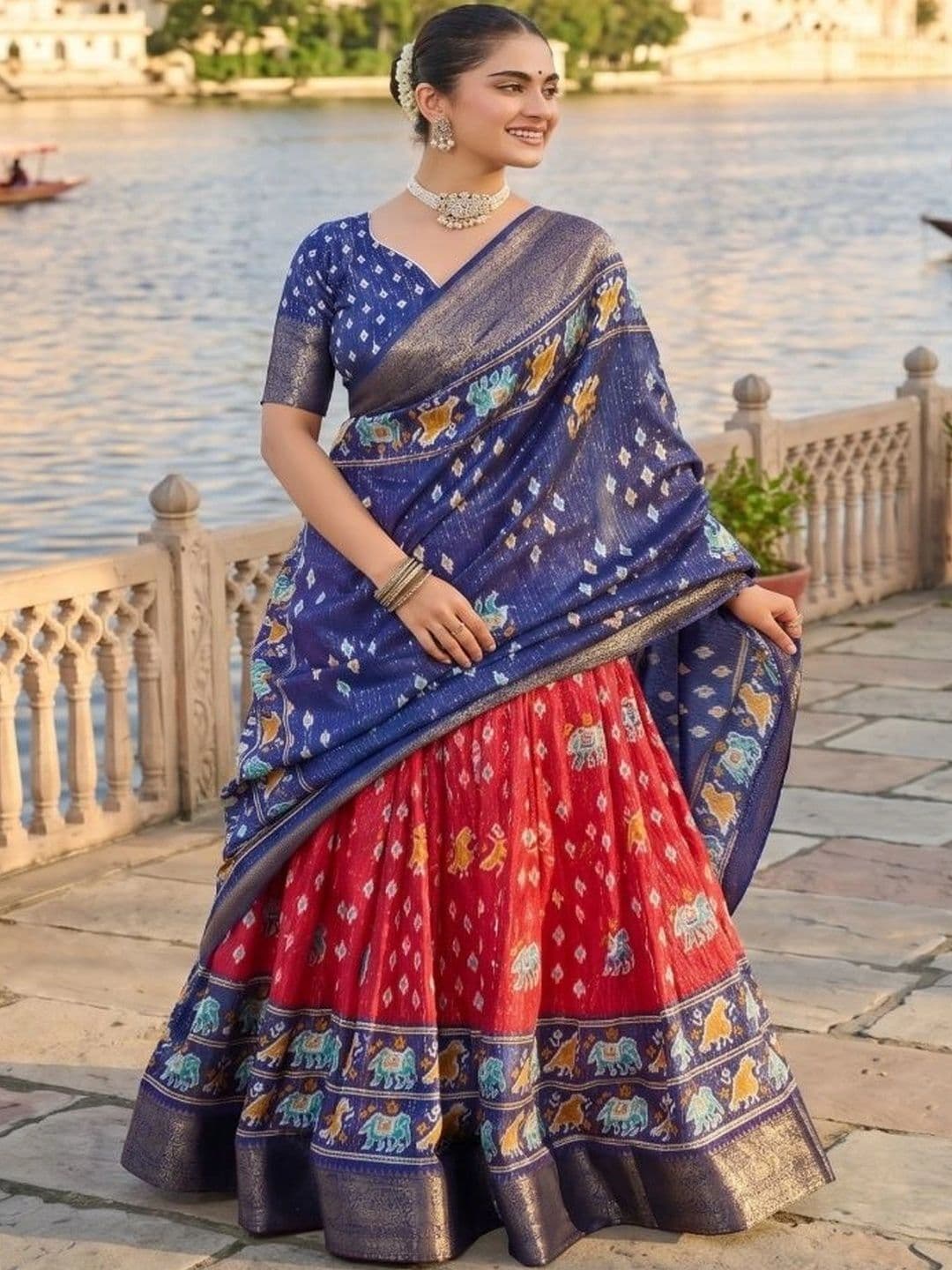 Anouk Women Ikat Semi-Stitched Lehenga & Unstitched Blouse With Dupatta thumbnail 5