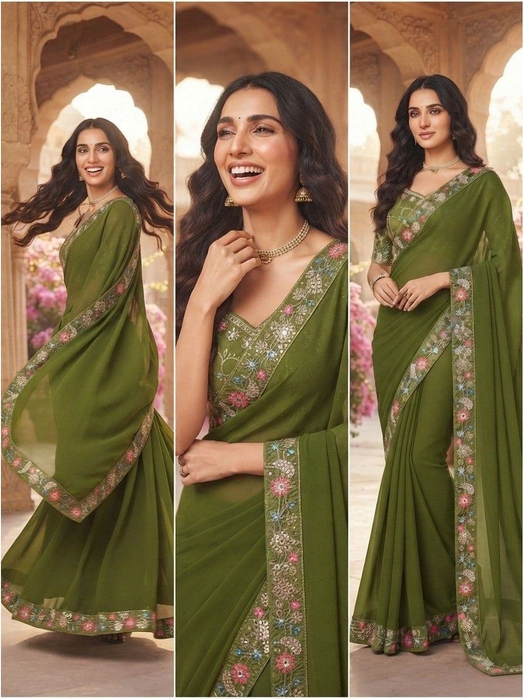 SmileyFashion Floral Embroidered Art Silk Saree thumbnail 5