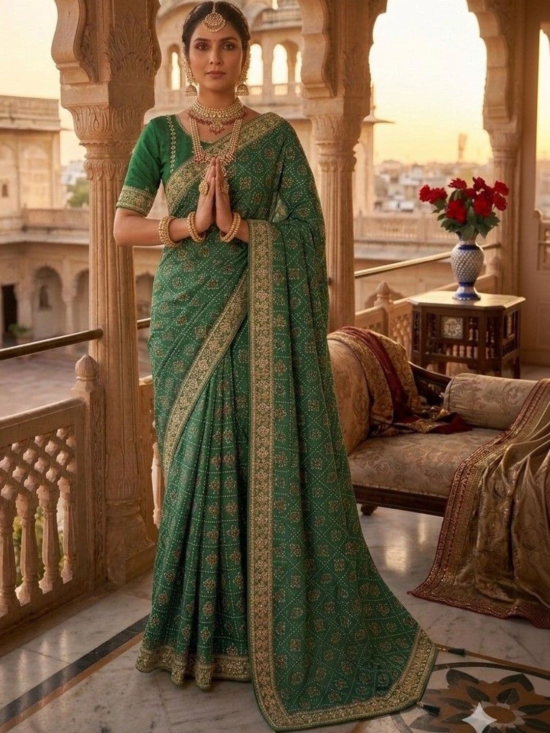 SmileyFashion Bandhani Embroidered Art Silk Designer Bandhani Saree thumbnail 2