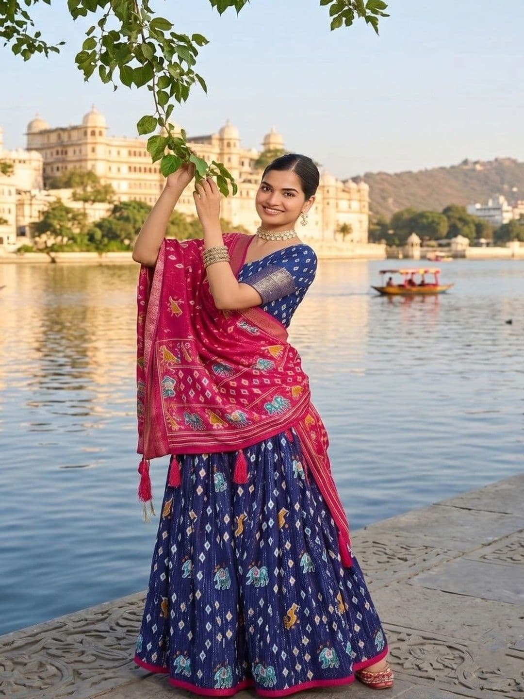 Anouk Ikat Semi-Stitched Lehenga & Unstitched Blouse With Dupatta thumbnail 3
