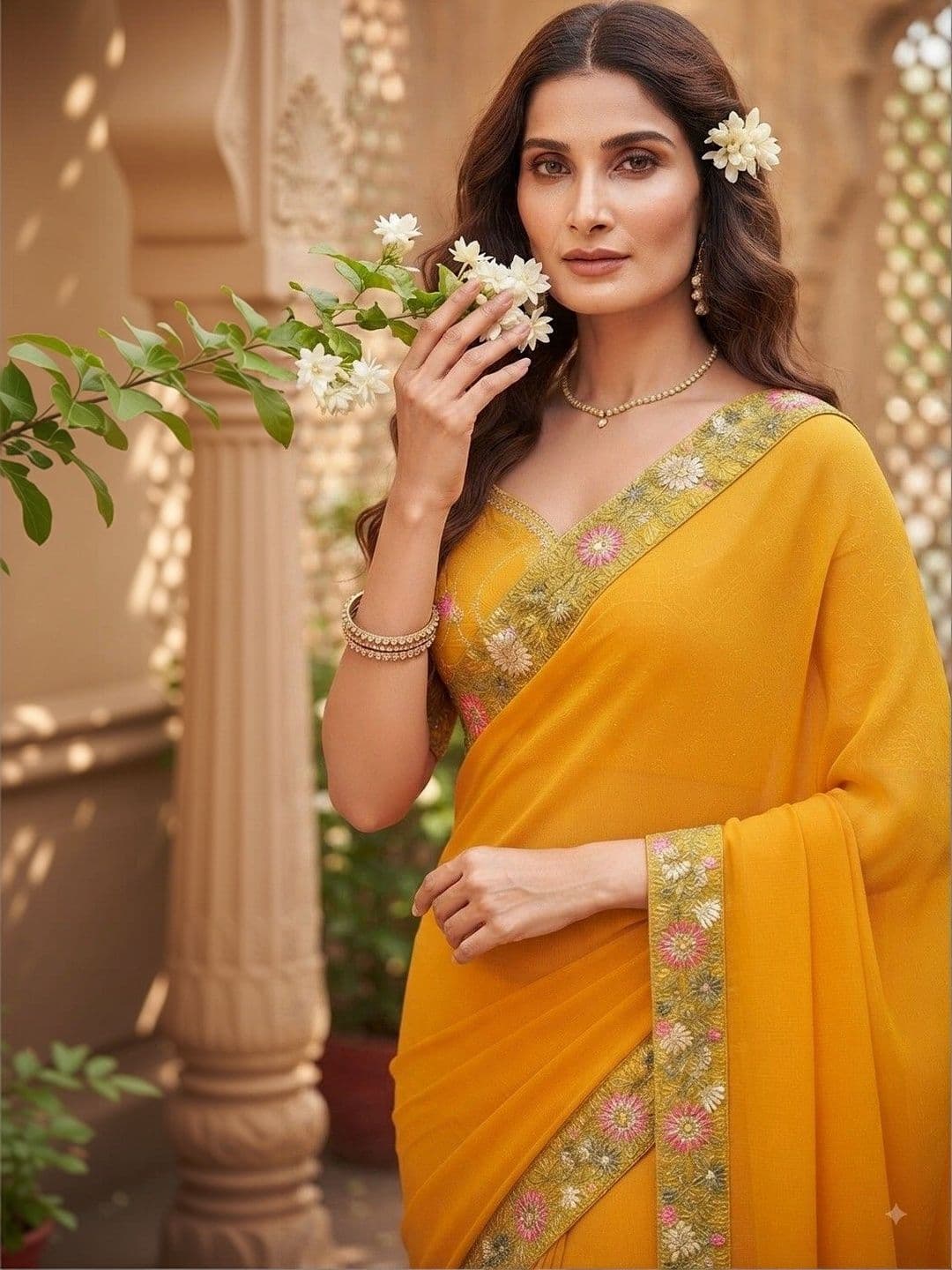 SmileyFashion Floral Embroidered Art Silk Saree thumbnail 2