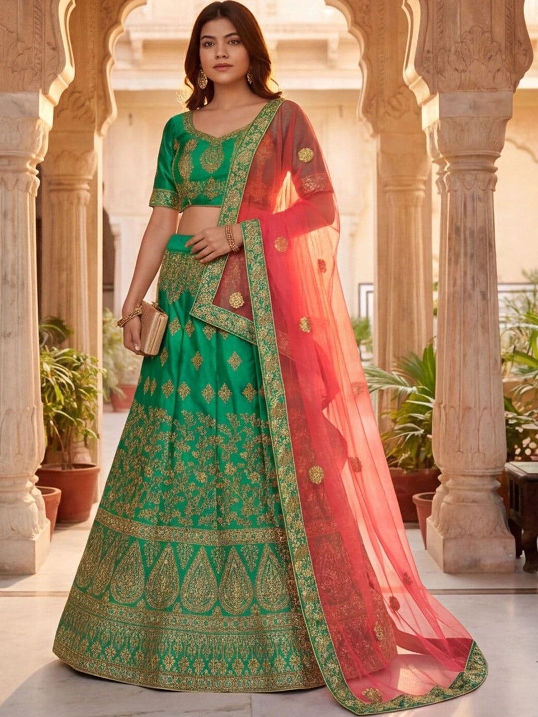 Anouk Rustic Embroidered Semi-Stitched Lehenga & Unstitched Blouse With Dupatta thumbnail 7