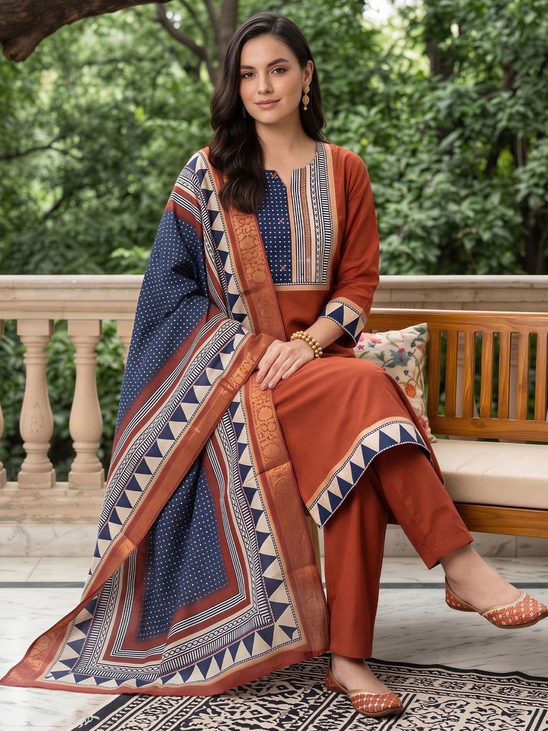 Indo Era Women Printed Regular Liva Kurta with Trousers & With Dupatta thumbnail 2