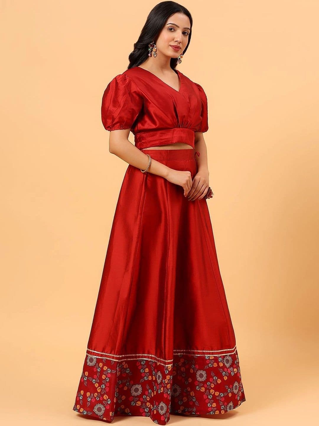Frolic Rolic Silk Printed Border Skirt & Solid Silk Blouse Set thumbnail 4