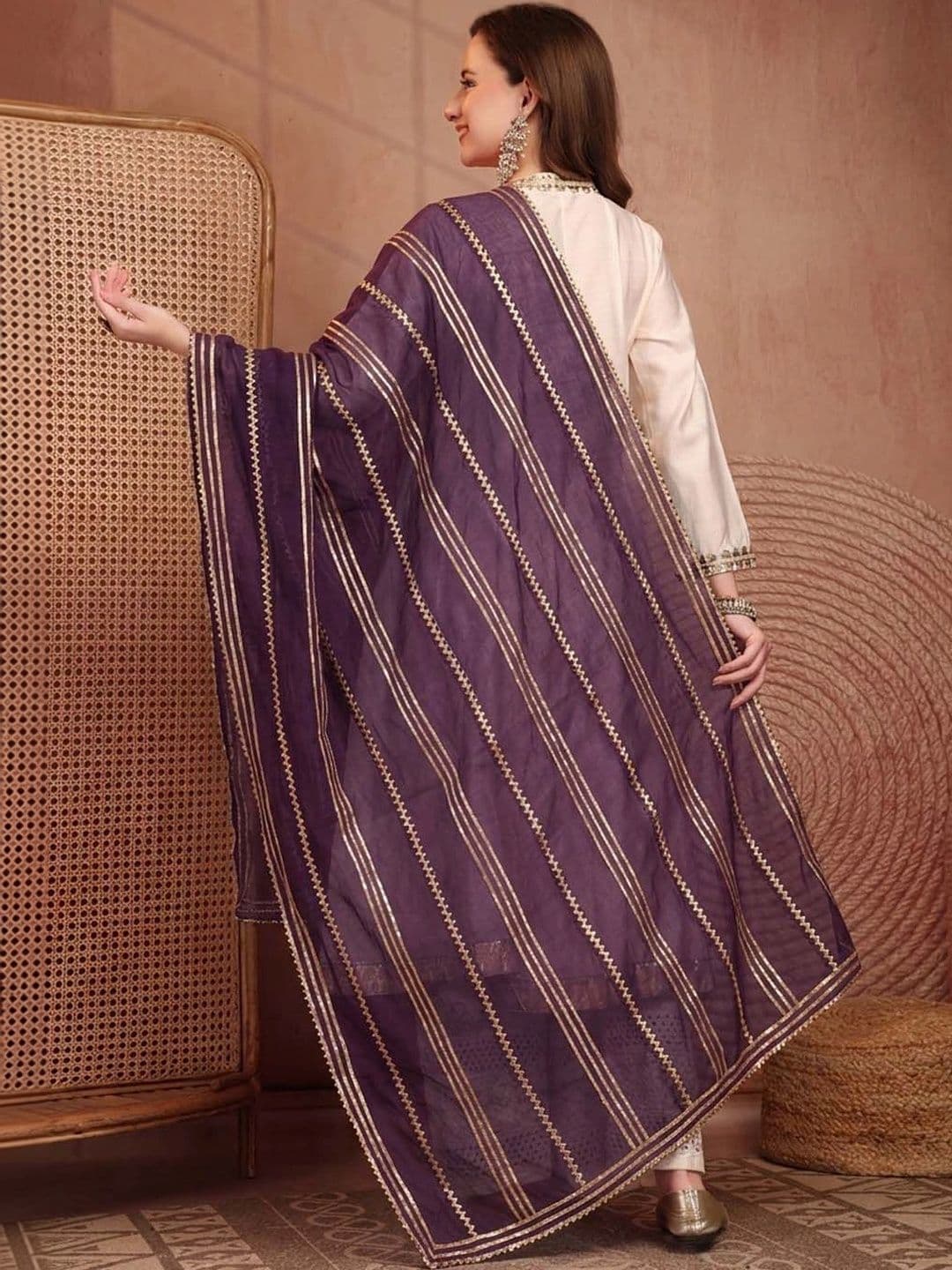 Clora Creation Striped Organza Dupatta thumbnail 3