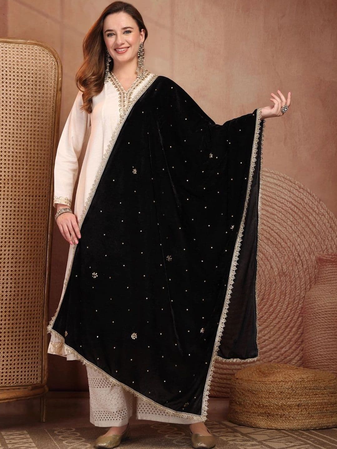 Clora Creation Velvet Dupatta with Zari - view 1