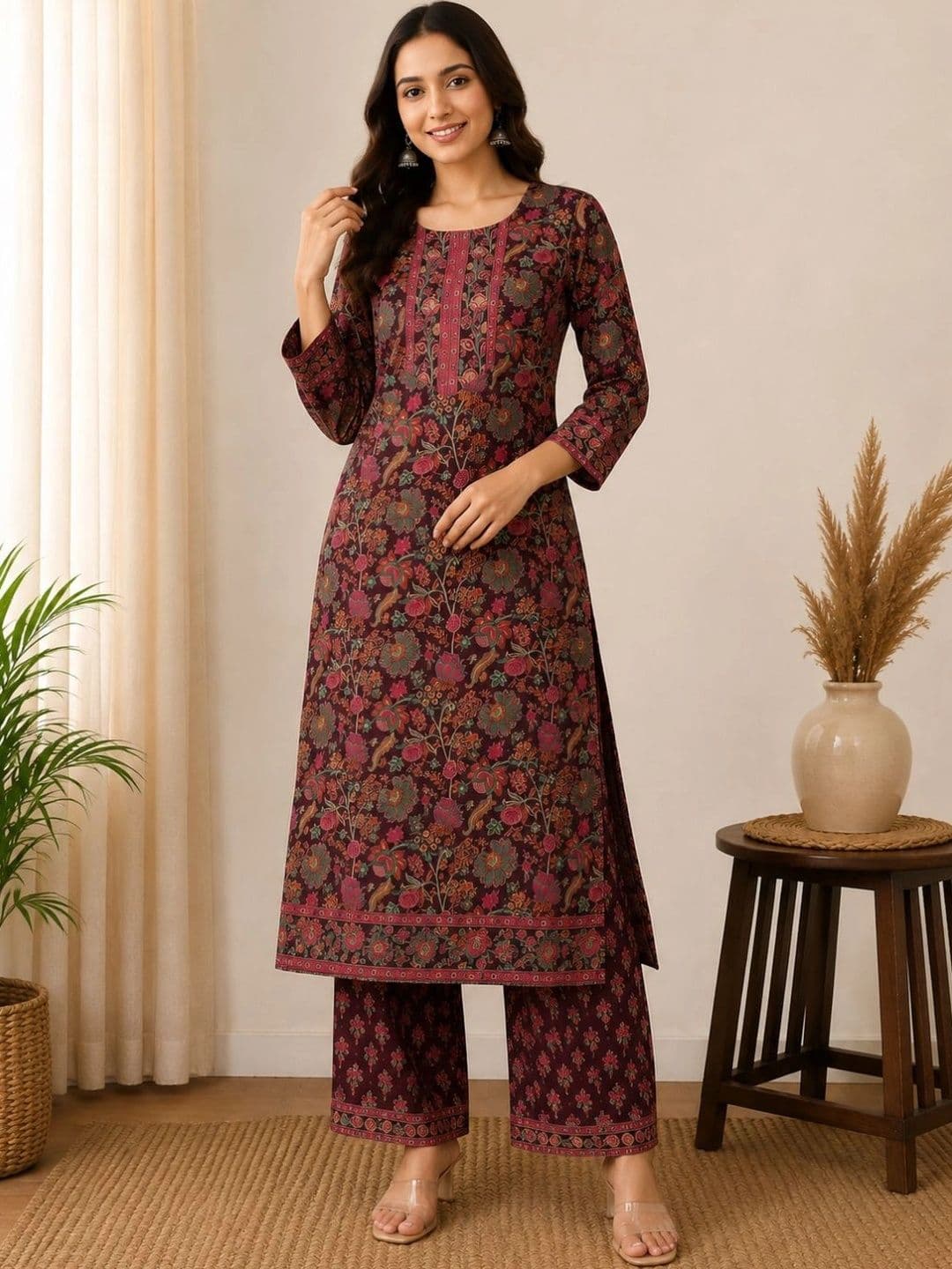 Sangria Women Ethnic Motifs Printed Regular Pure Cotton Kurta with Palazzos & With Dupatta thumbnail 3