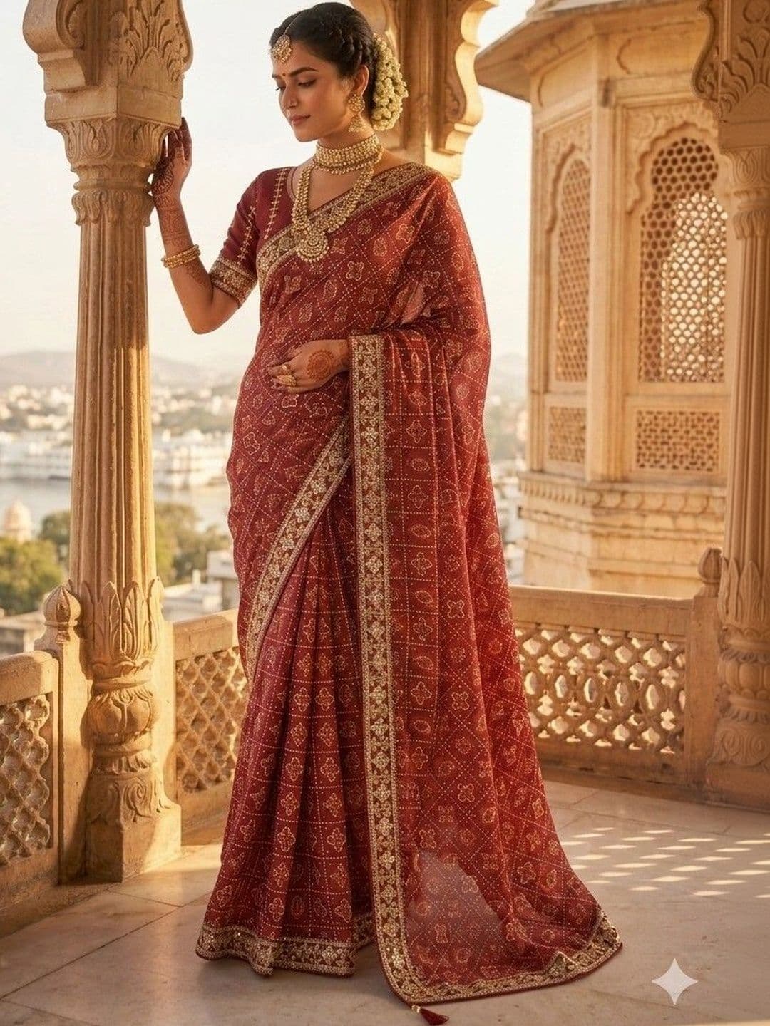 SmileyFashion Bandhani Zari Art Silk Designer Bandhani Saree thumbnail 2