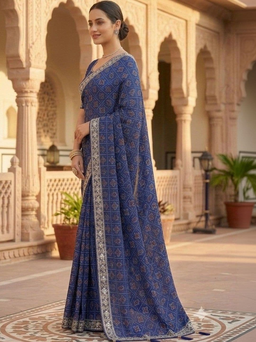 SmileyFashion Bandhani Embroidered Art Silk Designer Bandhani Saree thumbnail 3