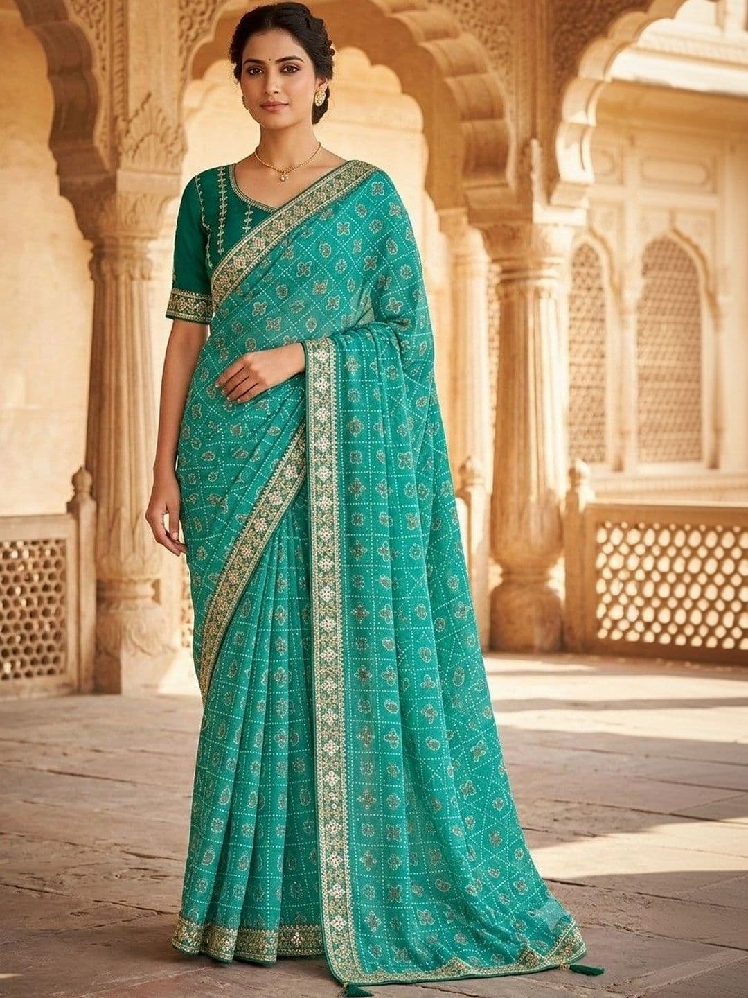 SmileyFashion Bandhani Embroidered Art Silk Designer Bandhani Saree - view 1