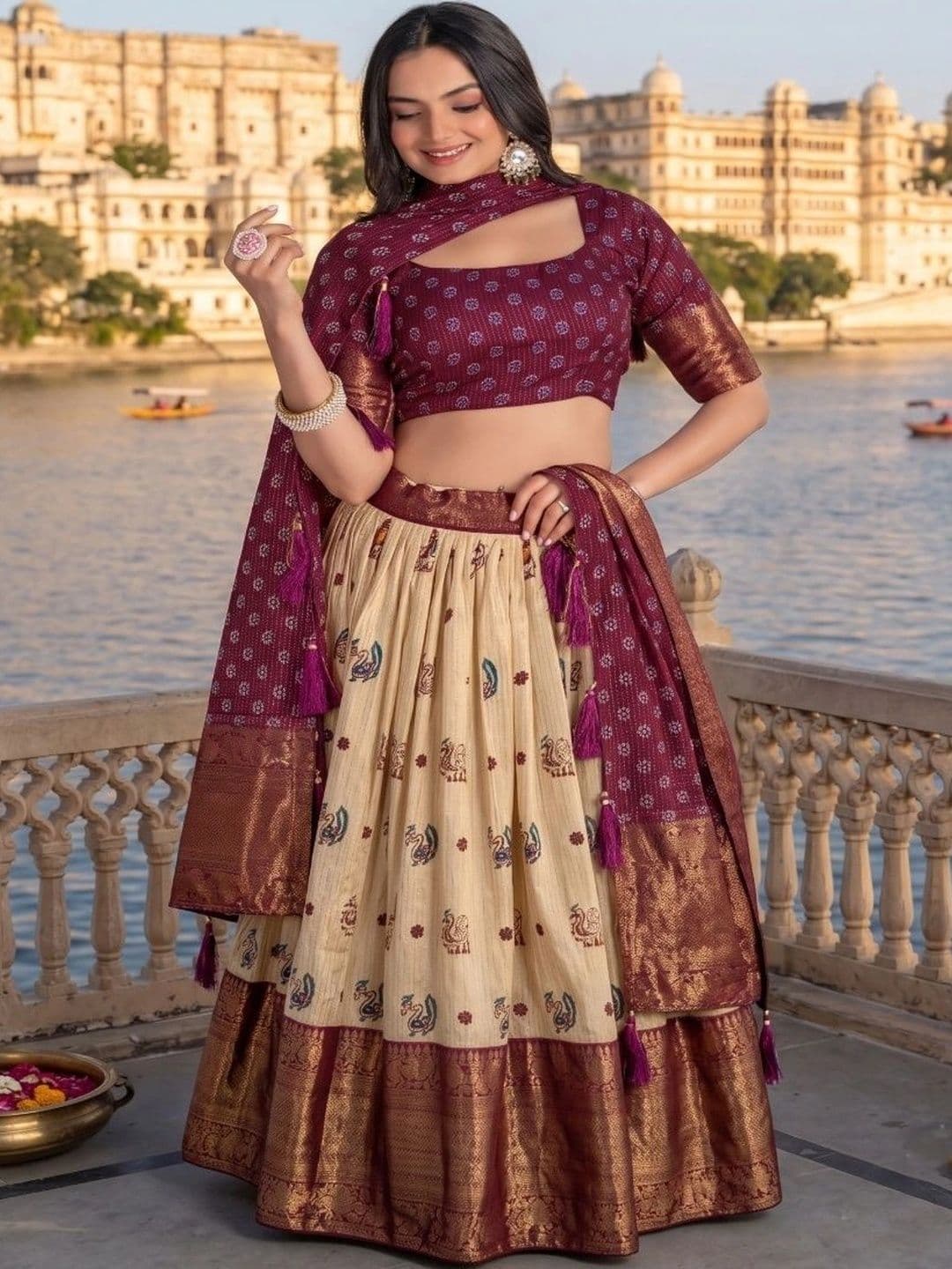 Anouk Printed Semi-Stitched Lehenga & Unstitched Blouse With Dupatta thumbnail 4