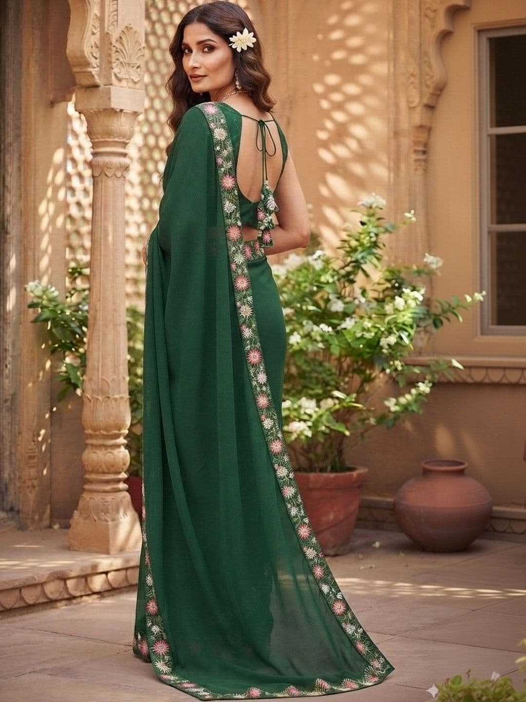 SmileyFashion Floral Art Silk Saree thumbnail 5