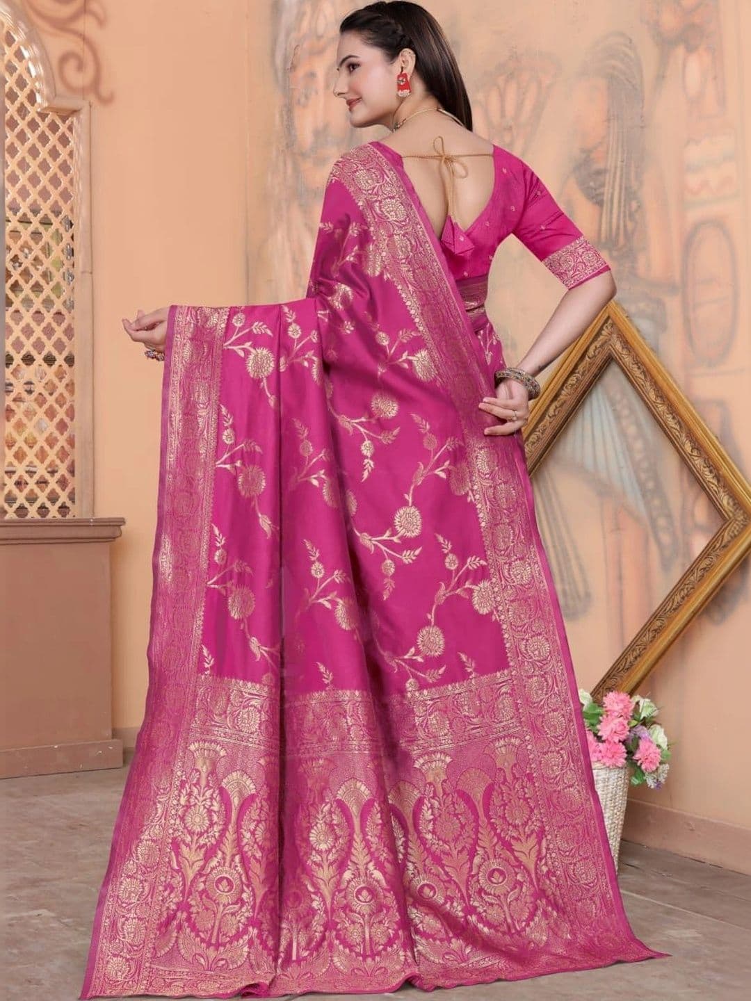 revika Floral Zari Art Silk Designer Kanjeevaram Saree thumbnail 3
