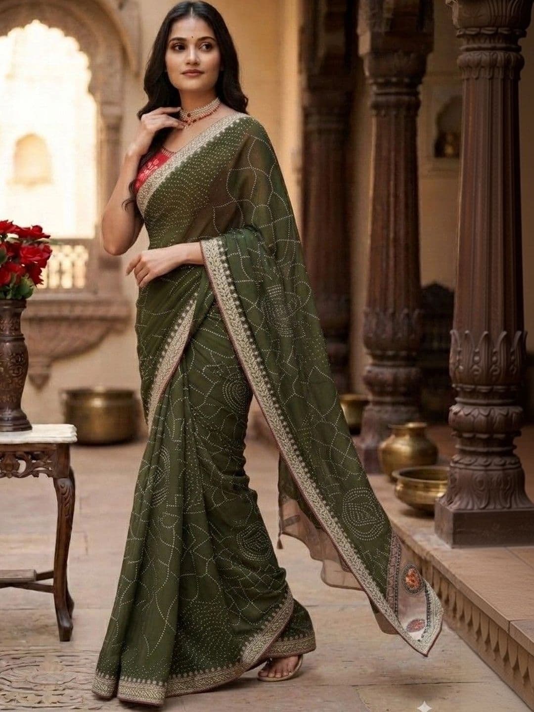 SmileyFashion Bandhani Embroidered Art Silk Designer Saree thumbnail 4
