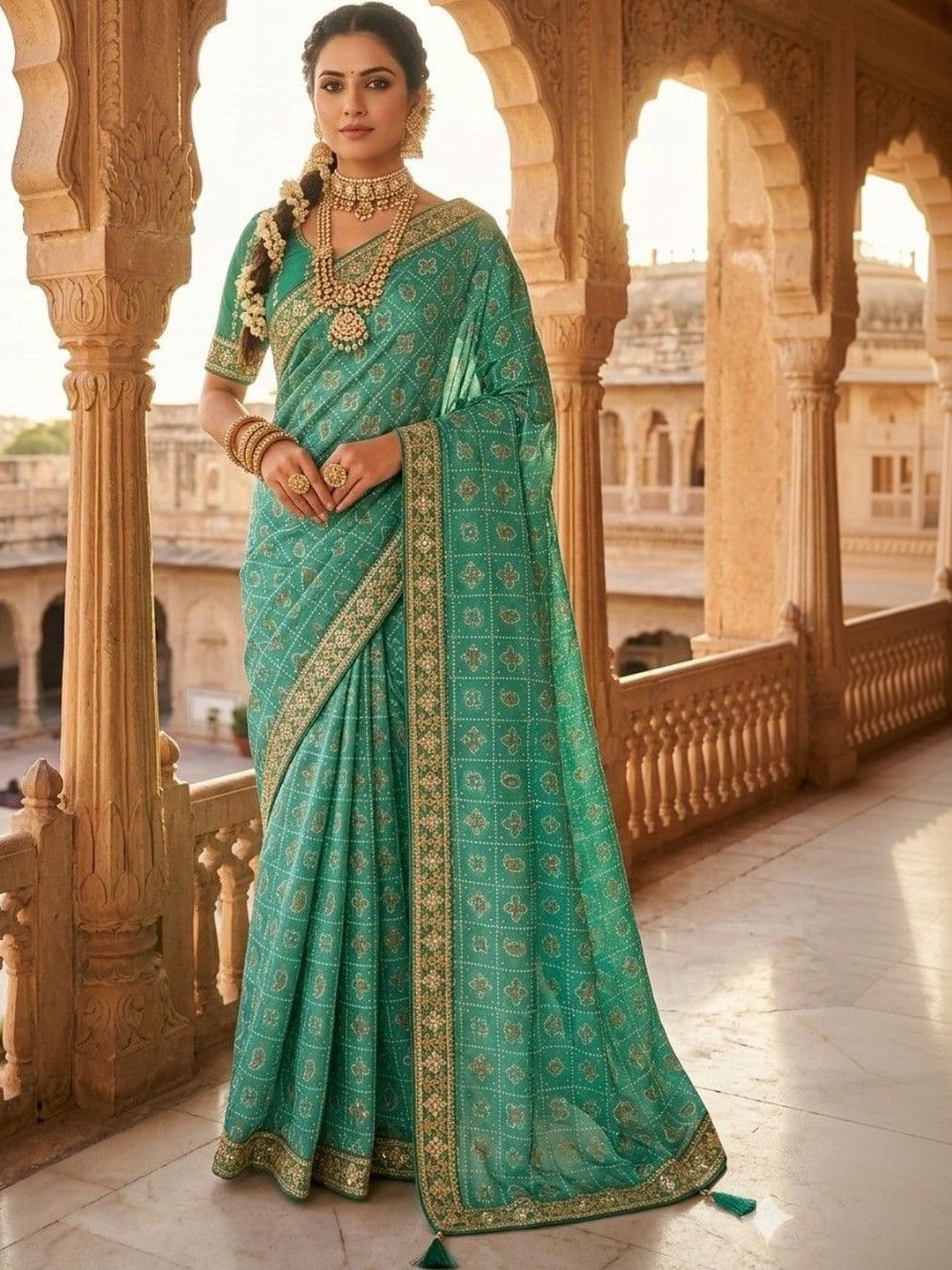 SmileyFashion Bandhani Embroidered Art Silk Designer Bandhani Saree - view 1