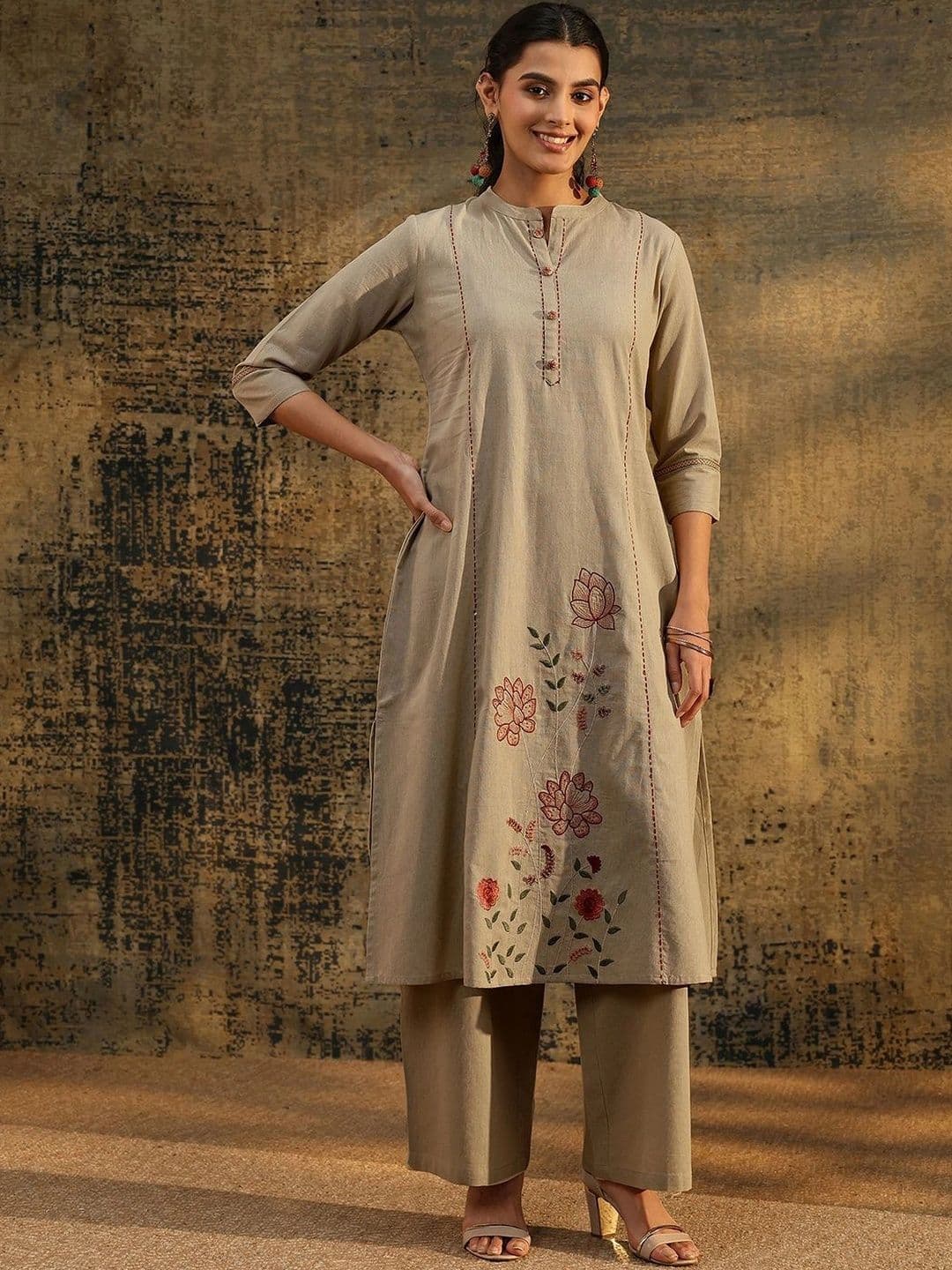 Libas Floral Embroidered Tunic with Trousers thumbnail 2