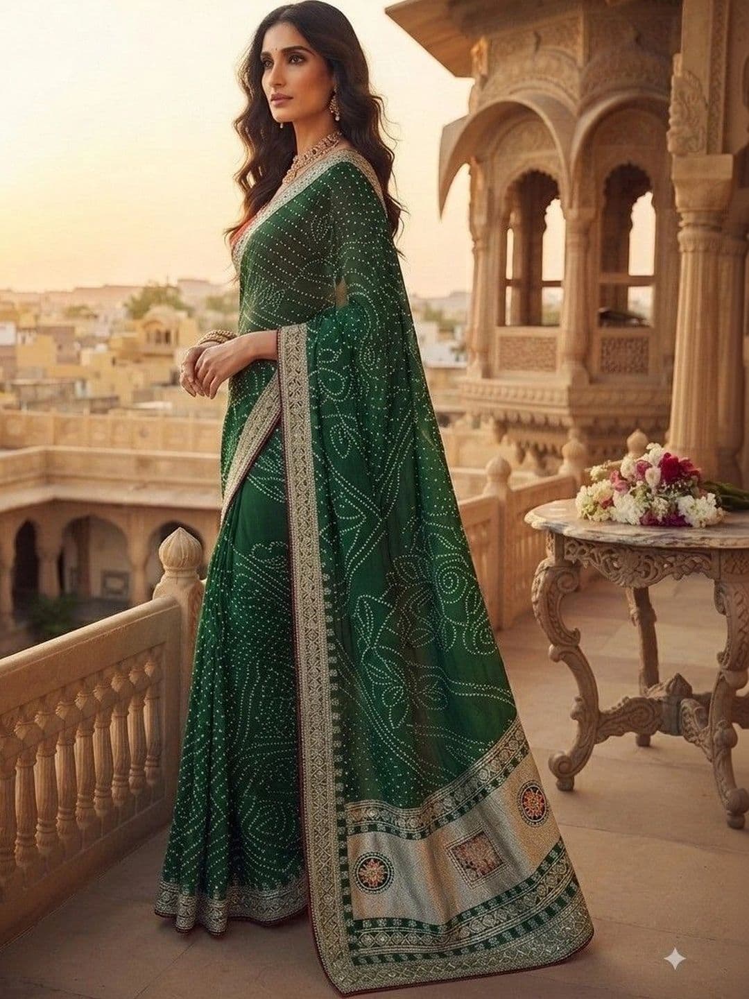 SmileyFashion Bandhani Embroidered Art Silk Designer Saree thumbnail 4