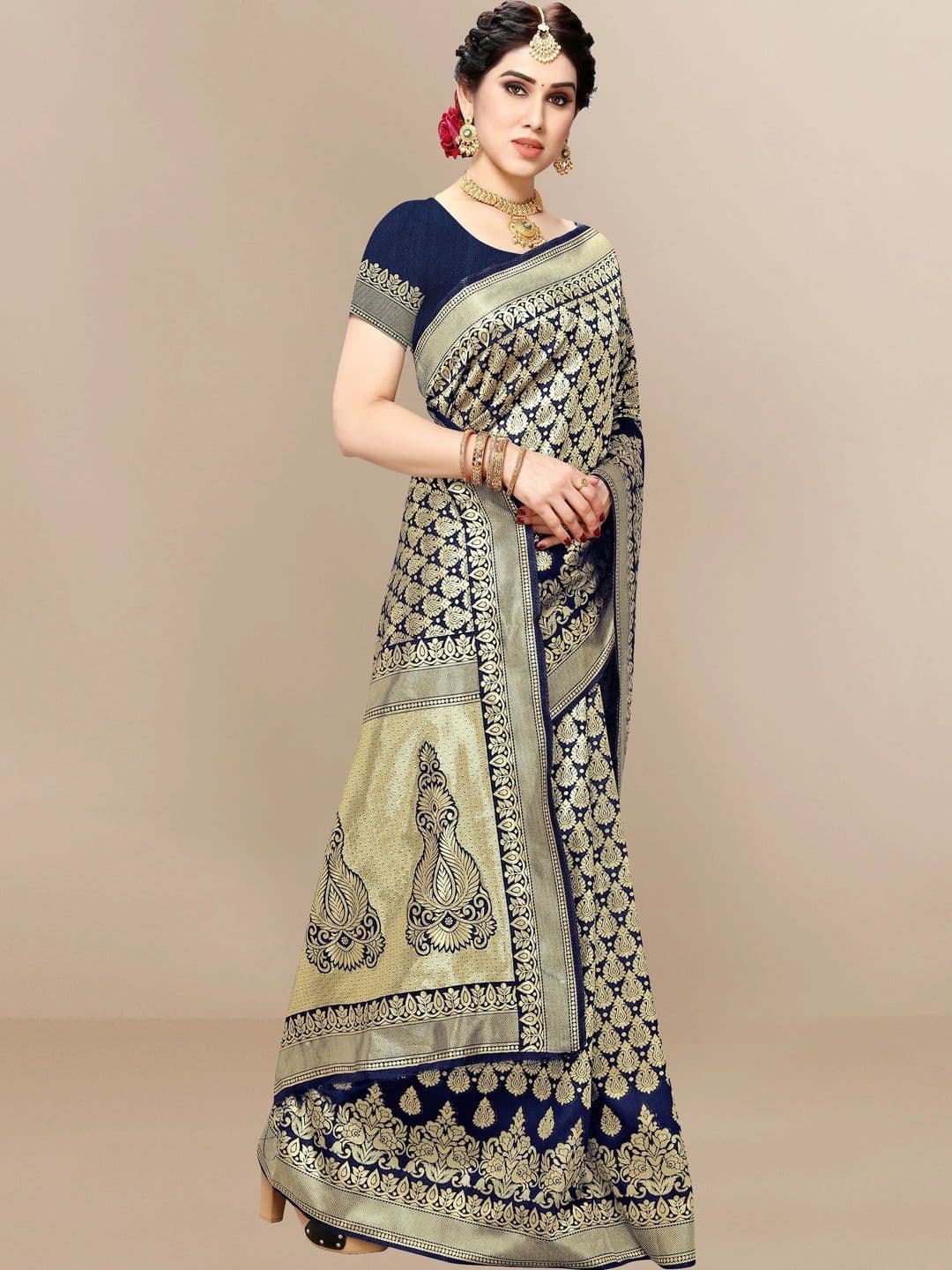 Sangria Paisley Zari Silk Blend Designer Banarasi Saree thumbnail 7