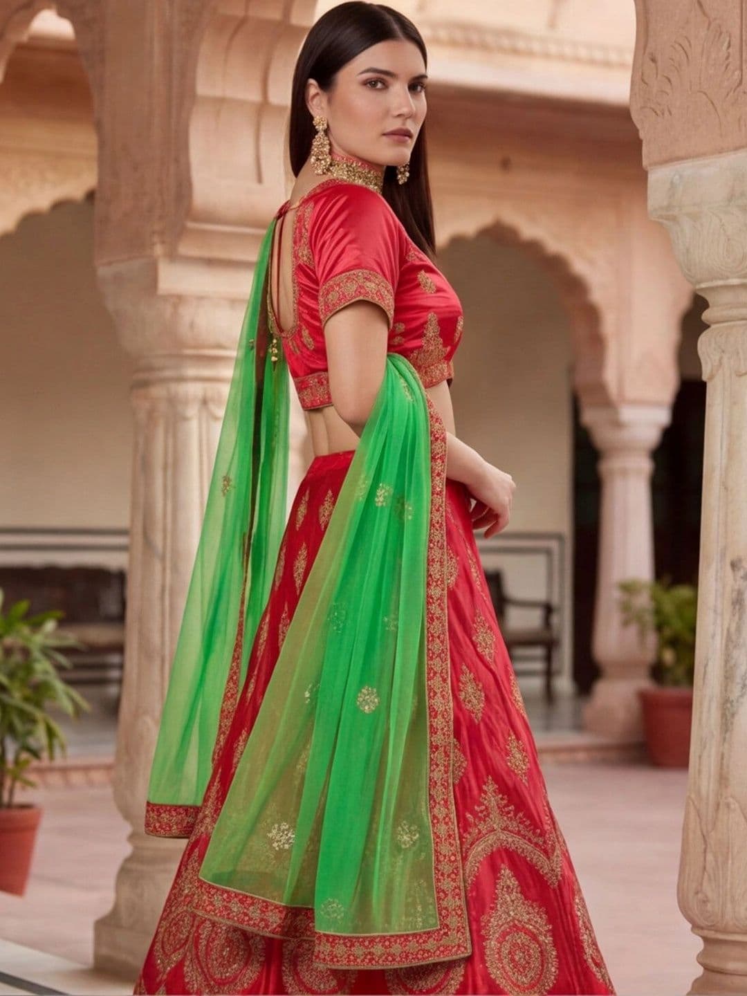 Anouk Rustic Embroidered Semi-Stitched Lehenga & Unstitched Blouse With Dupatta thumbnail 4
