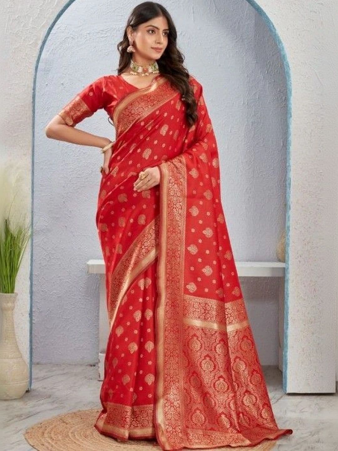 revika Woven Design Zari Art Silk Designer Kanjeevaram Saree thumbnail 4