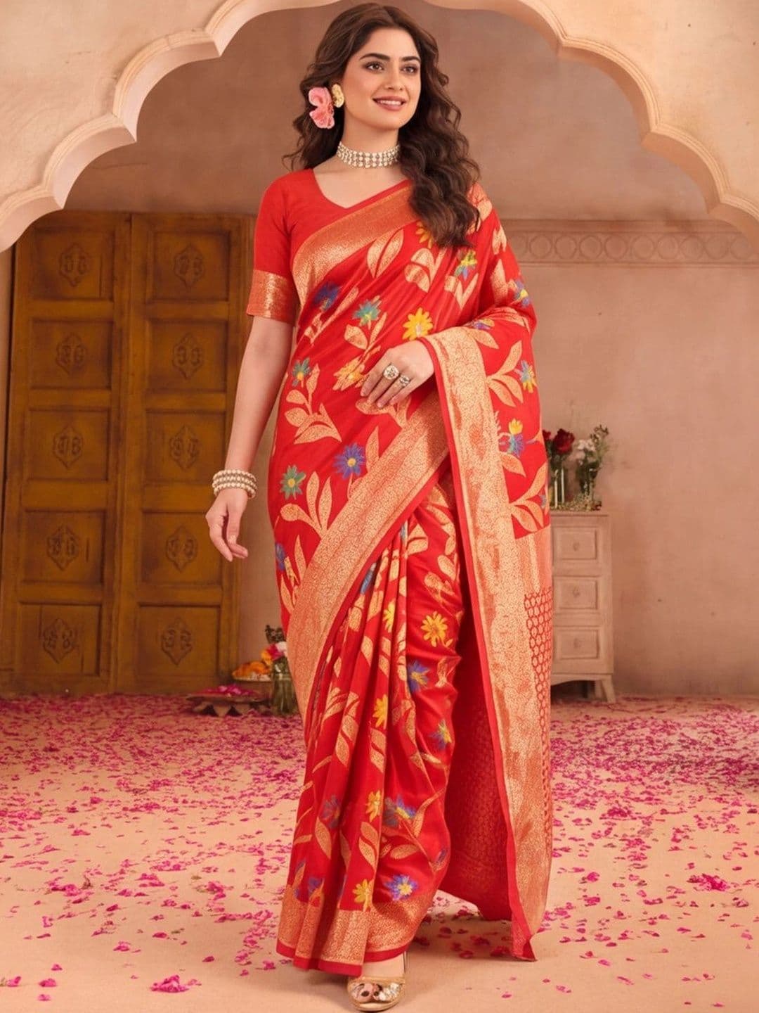 Jaipur Kurti Women Woven Design Zari Silk Cotton Fusion Banarasi Saree - view 1