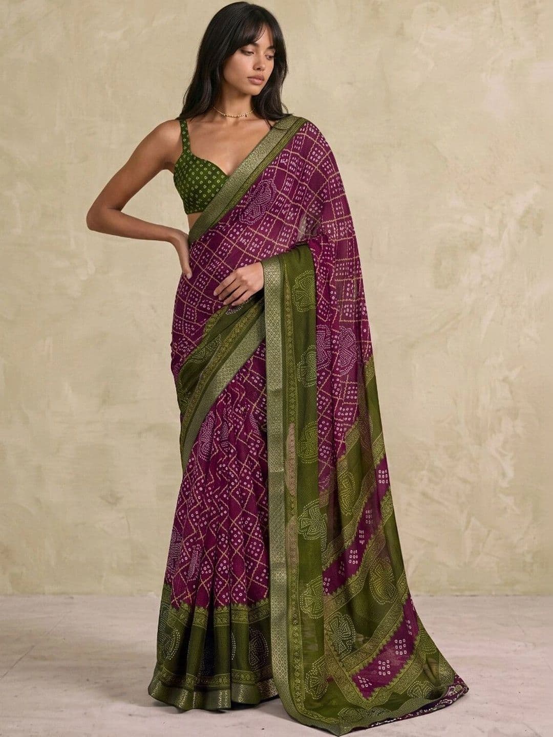 SAARA Bandhani Pure Chiffon Saree thumbnail 6