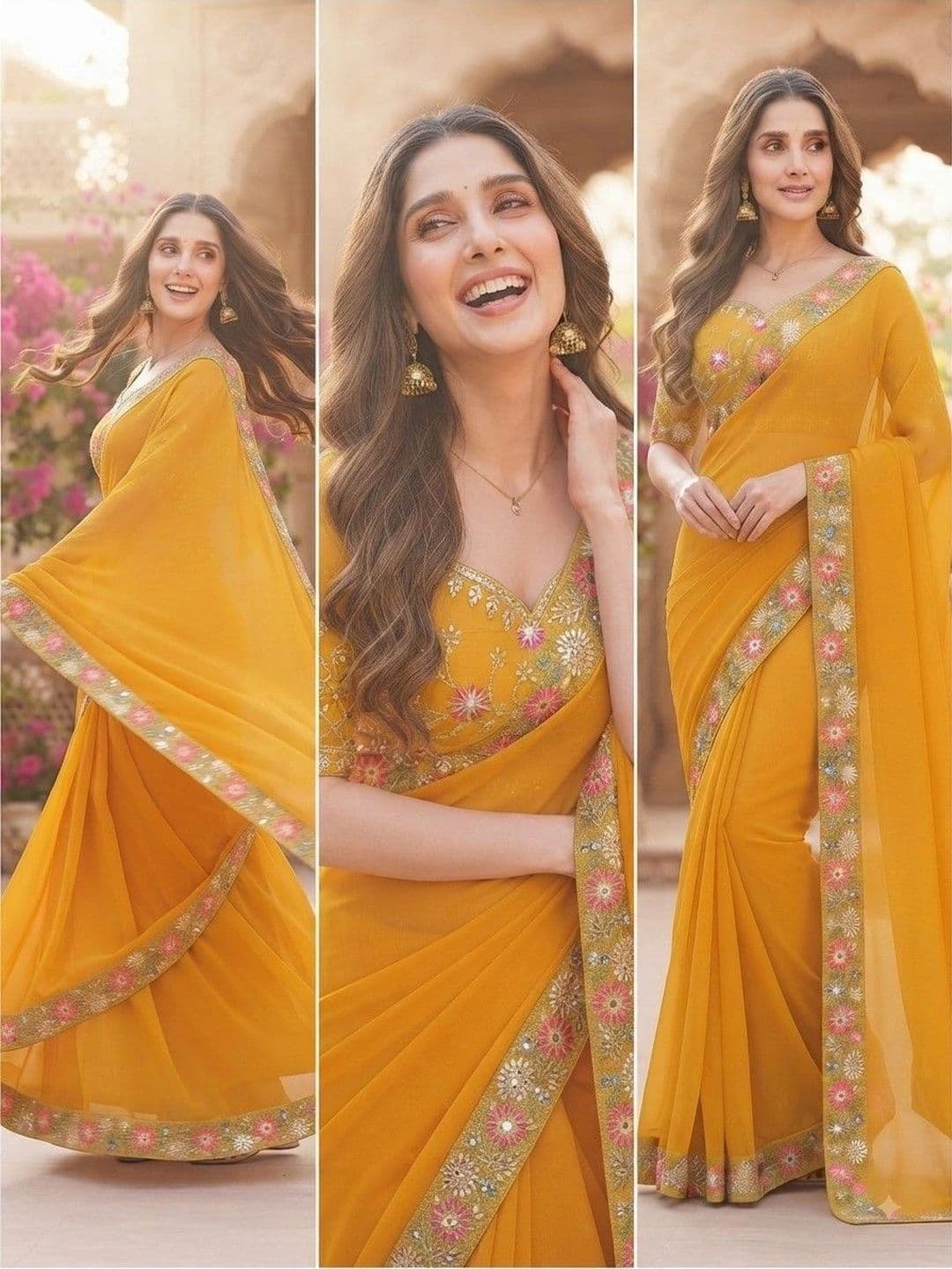 SmileyFashion Floral Embroidered Art Silk Saree thumbnail 2