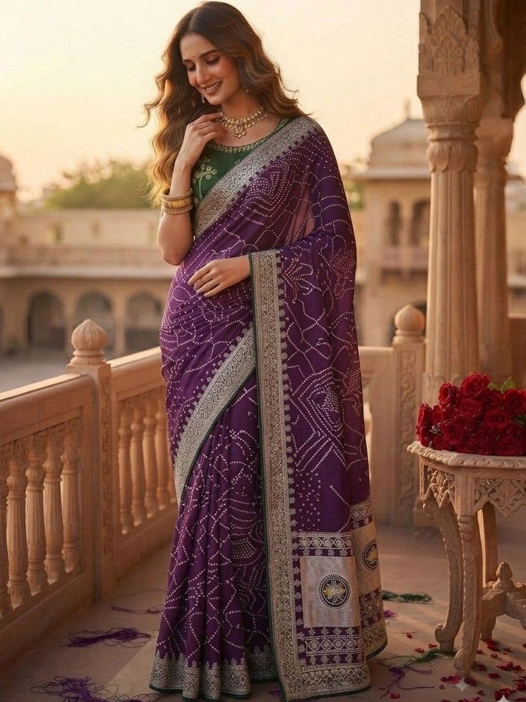 SmileyFashion Bandhani Embroidered Art Silk Designer Saree - view 1