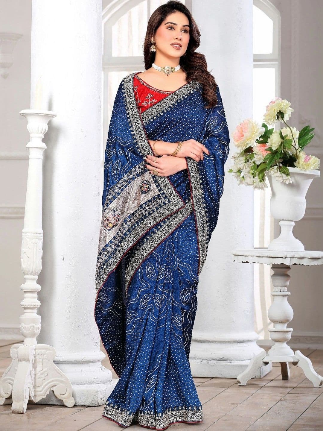 SmileyFashion Bandhani Zari Art Silk Designer Saree - view 1