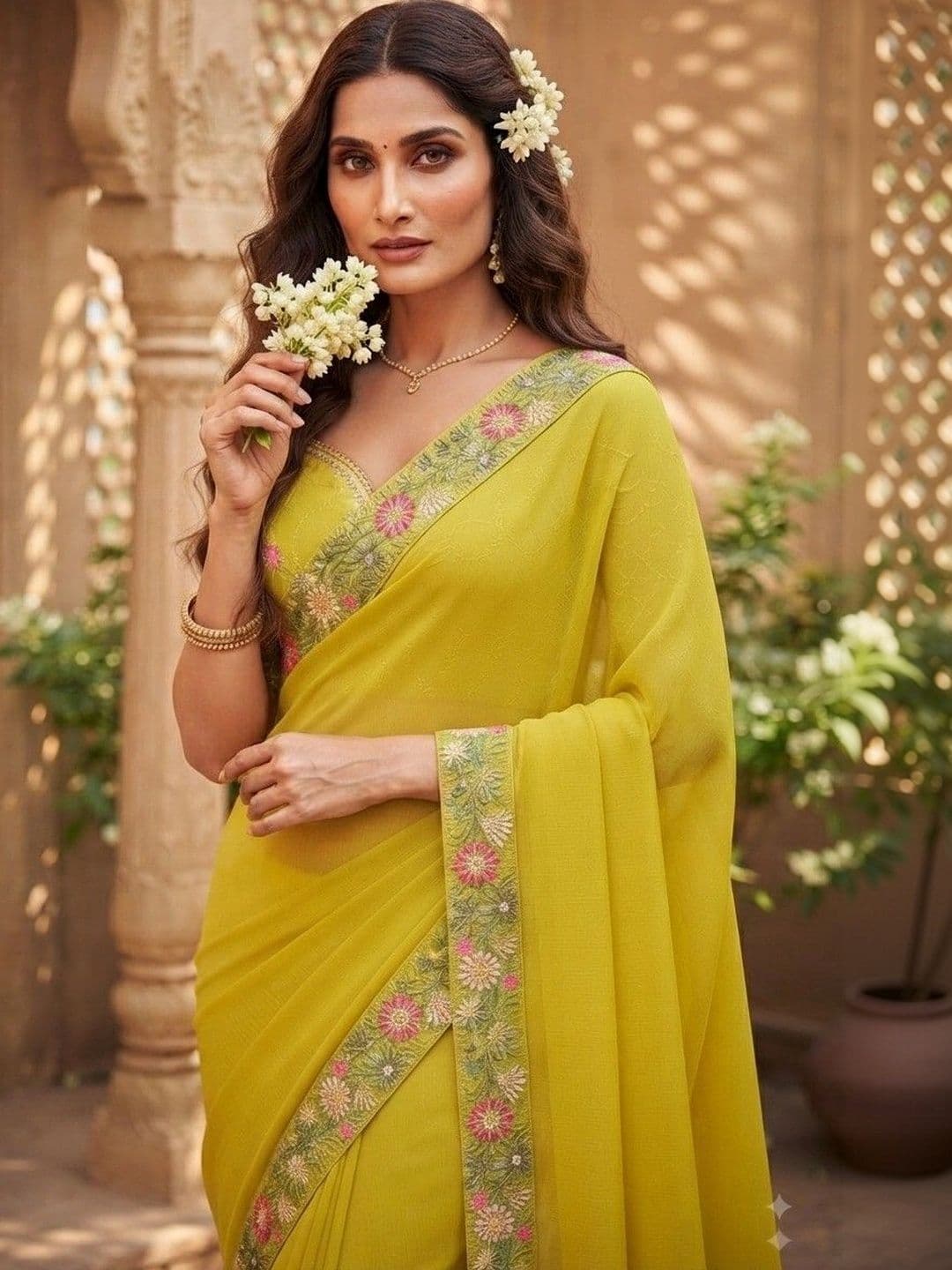 SmileyFashion Floral Embroidered Art Silk Saree thumbnail 5