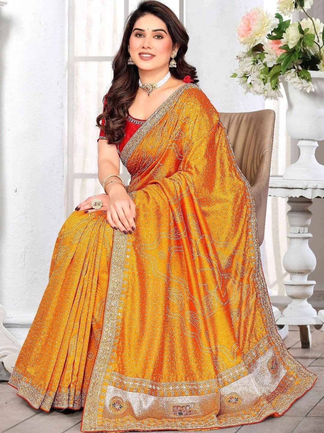 SmileyFashion Embellished Embroidered Art Silk Designer Saree thumbnail 2