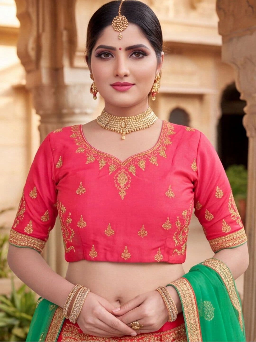Anouk Rustic Embroidered Semi-Stitched Lehenga & Unstitched Blouse With Dupatta thumbnail 7